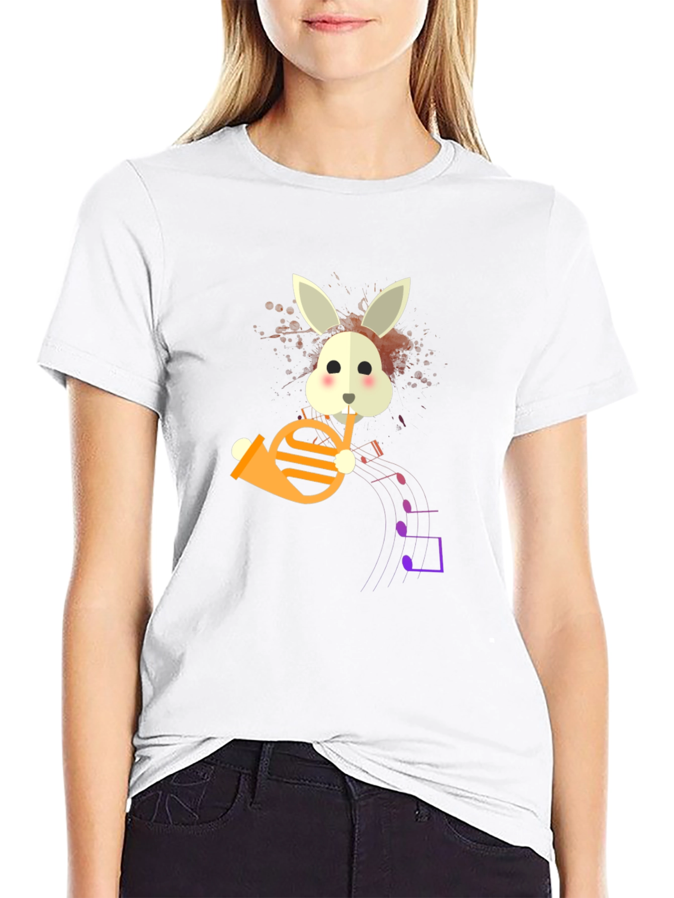 Black Bunny French Horn Player Graphic T-Shirt view 9