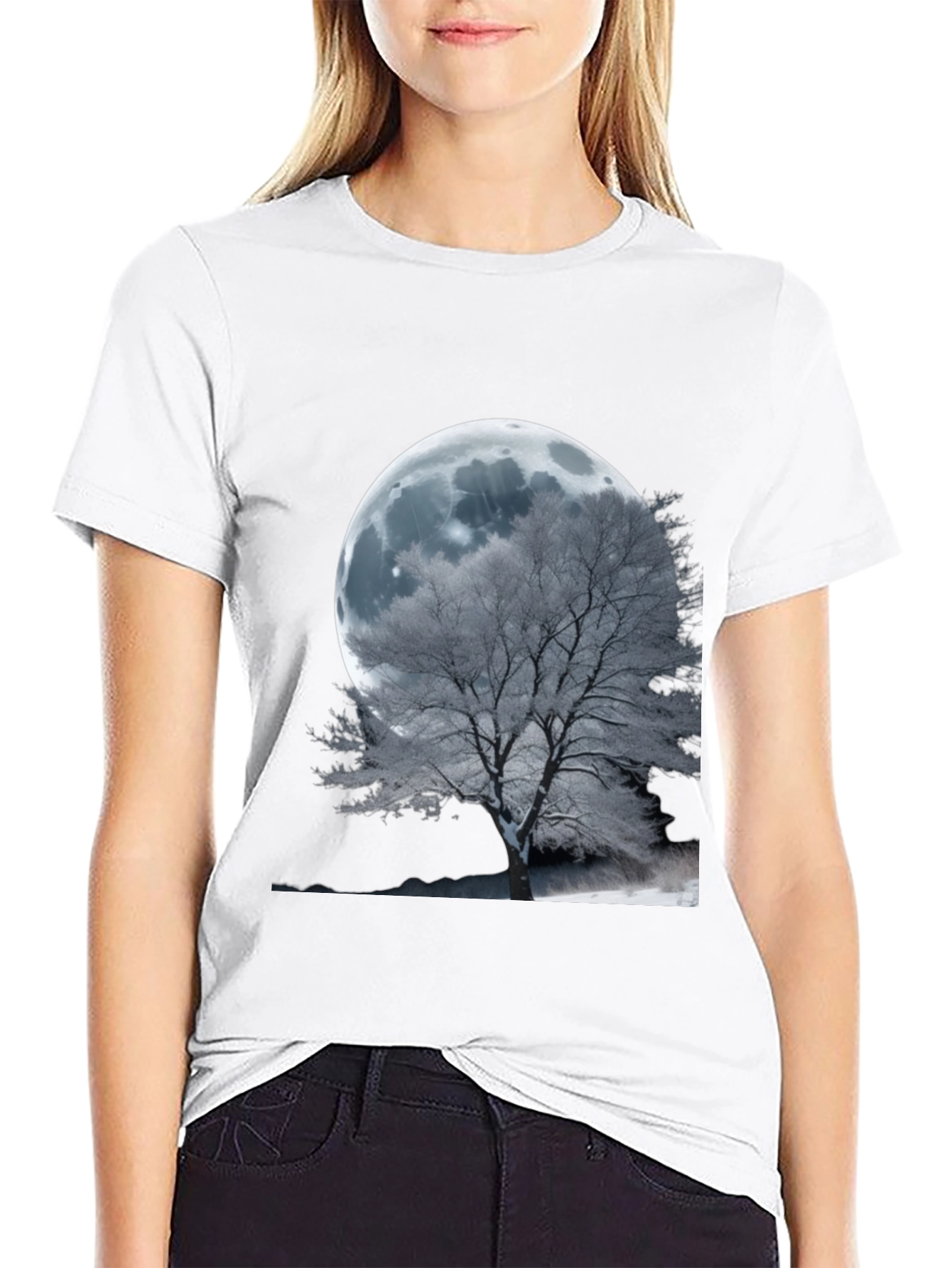 Black Moonlit Tree Graphic T-Shirt - Unique Design view 9