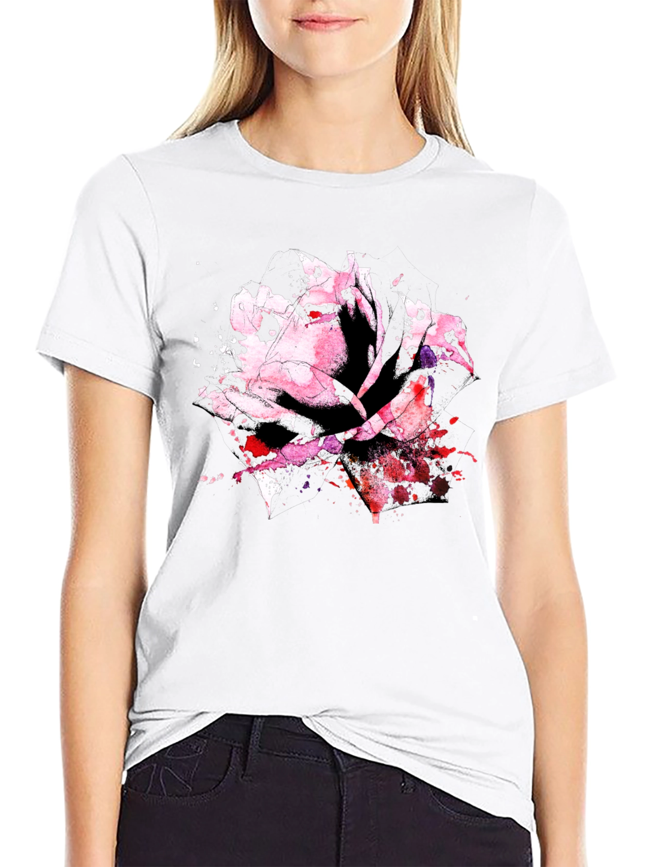Black Rose Watercolor Black T-Shirt view 9