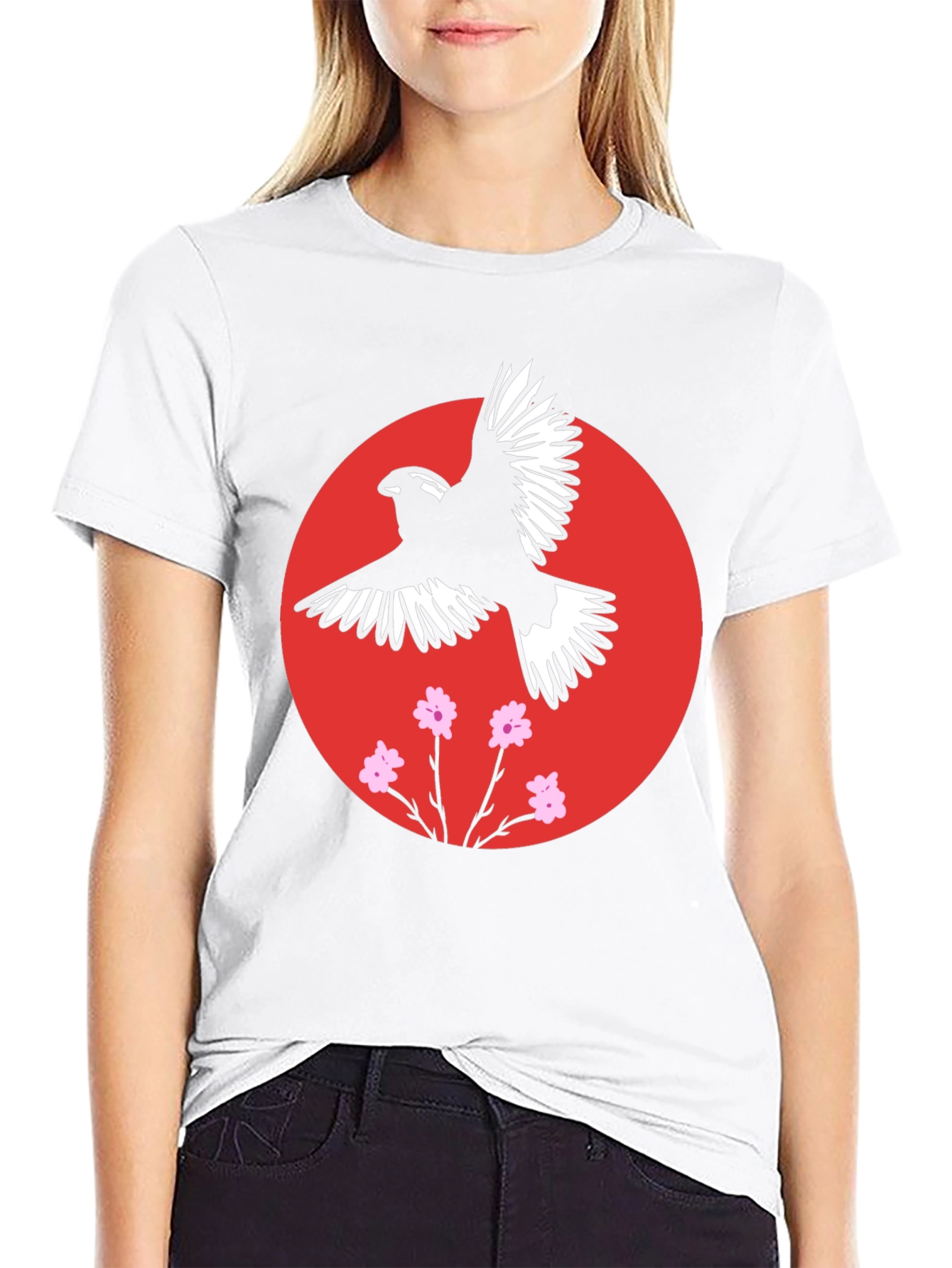 Black Bird and Blossom Graphic Black T-Shirt view 9