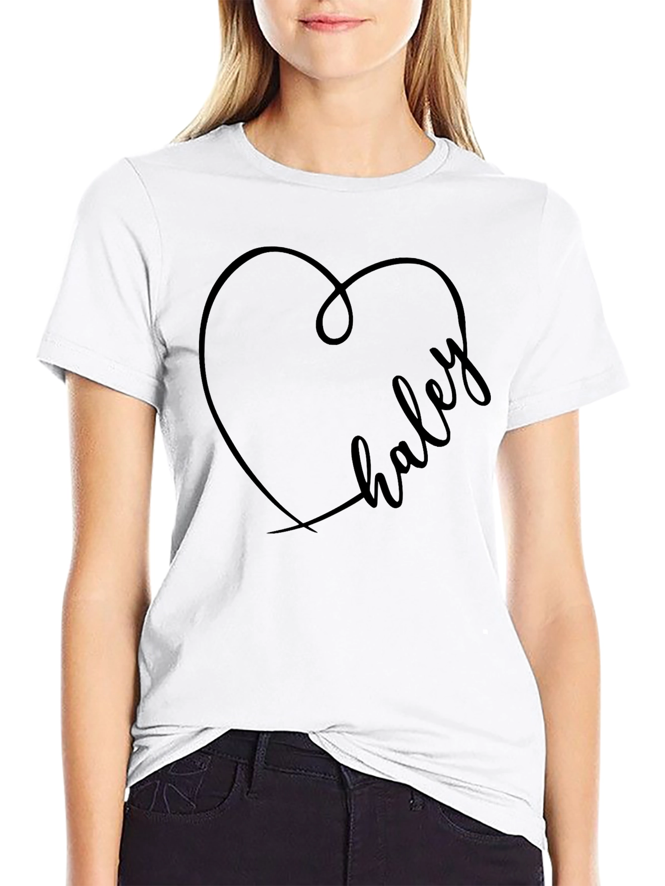 Black Haley Heart Graphic Tee - Stylish Custom Name Shirt view 9