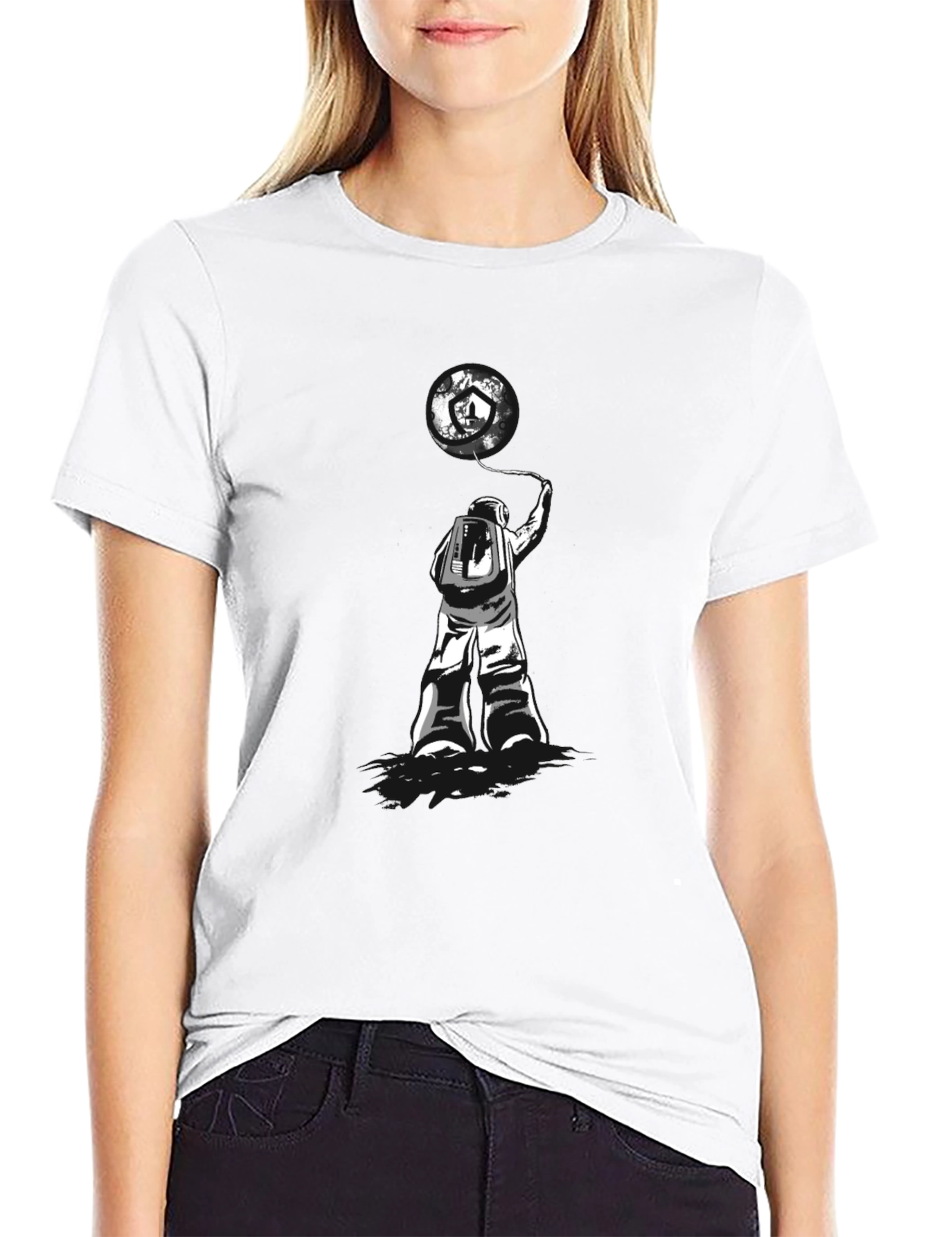 Black Astronaut Earth Balloon Graphic Tee - Trendy Black T-Shirt view 9