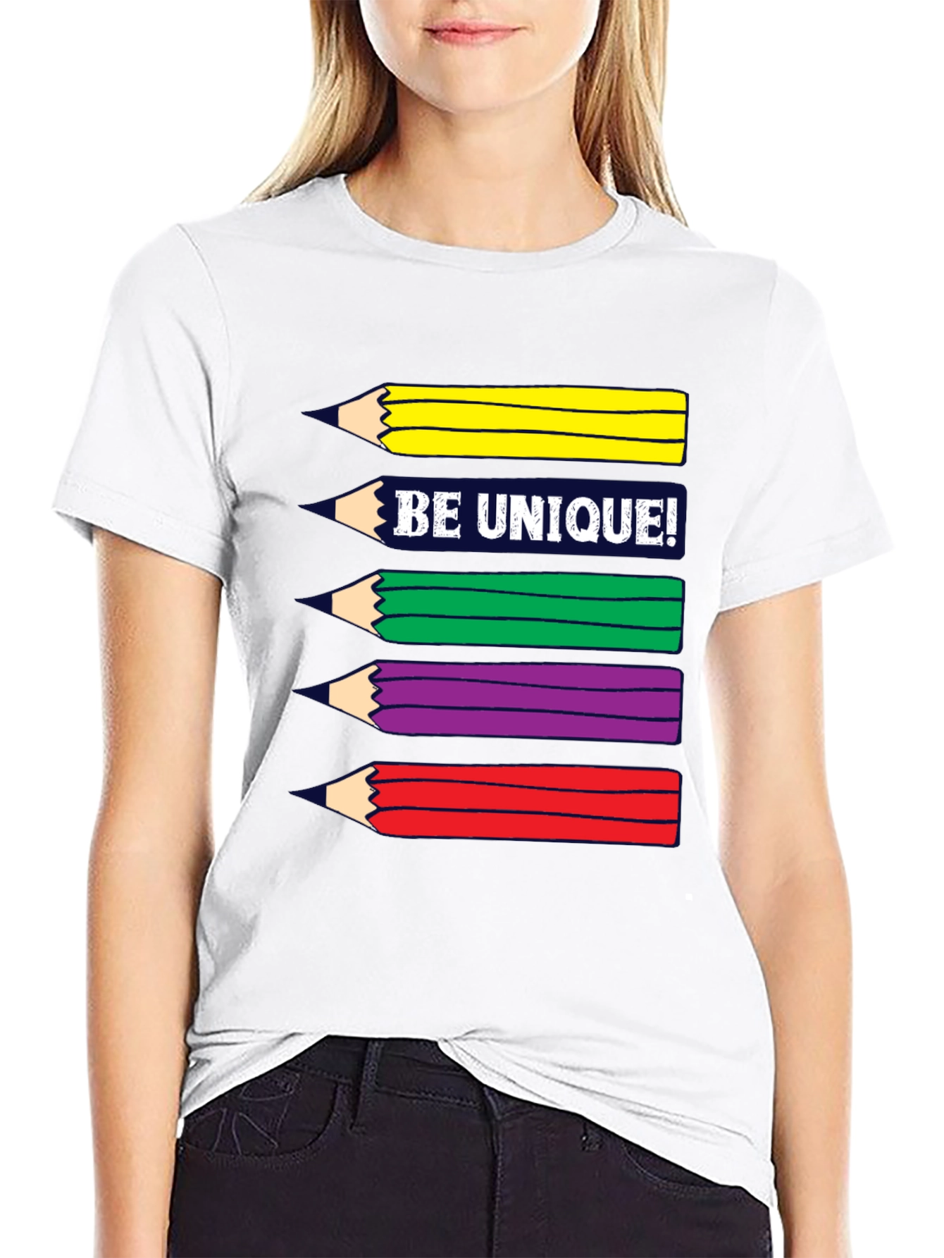 Black Be Unique! Colorful Pencils Graphic T-Shirt view 9