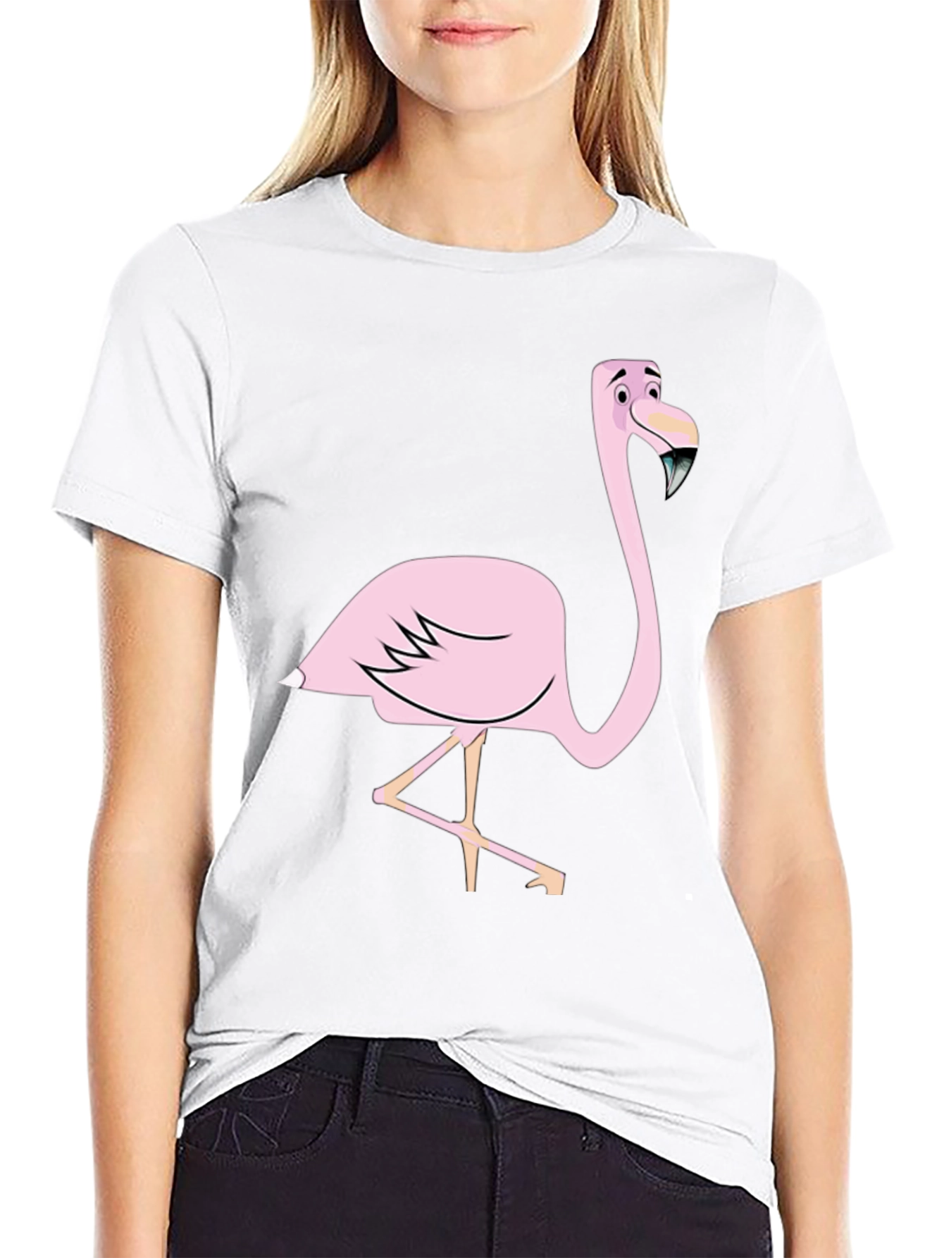 Black Fun Flamingo Graphic Tee - Black Cotton Blend Shirt view 9