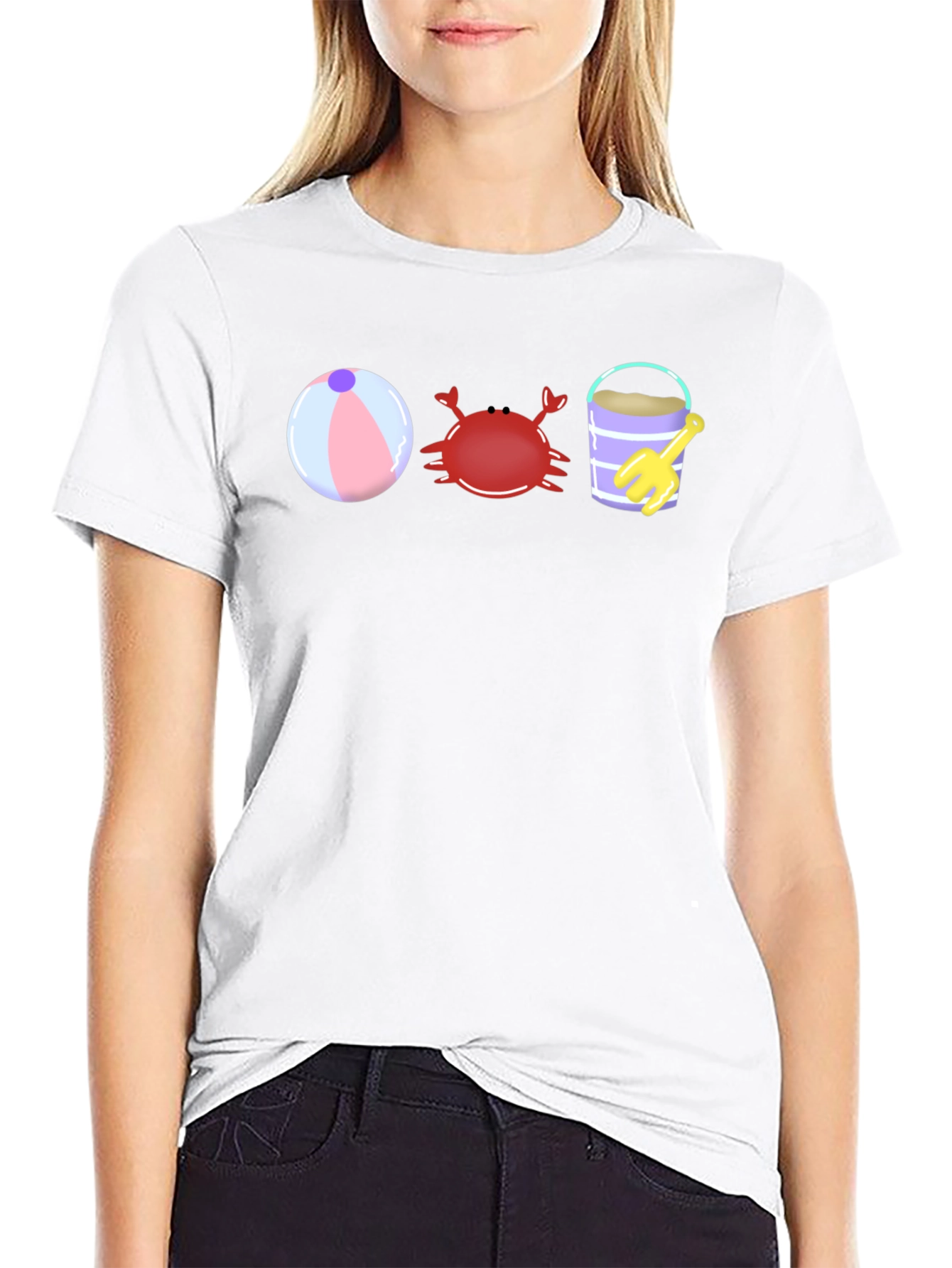 Black Beach Fun T-Shirt - Crab, Bucket, and Ball view 9