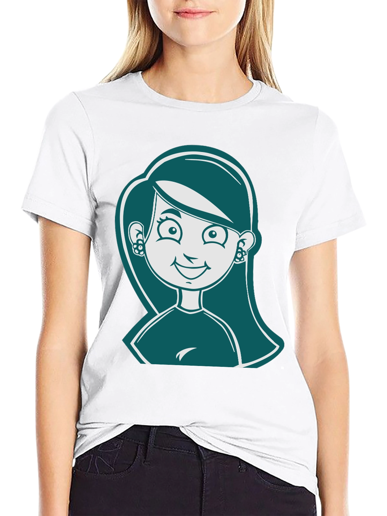 Black Cartoon Girl Graphic Print Black T-Shirt view 9