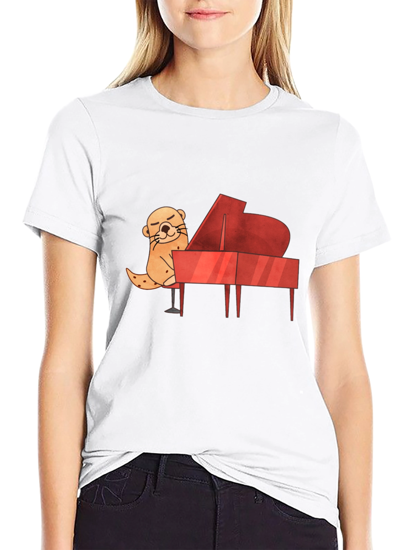Black Otter Playing Piano Graphic Tee view 9