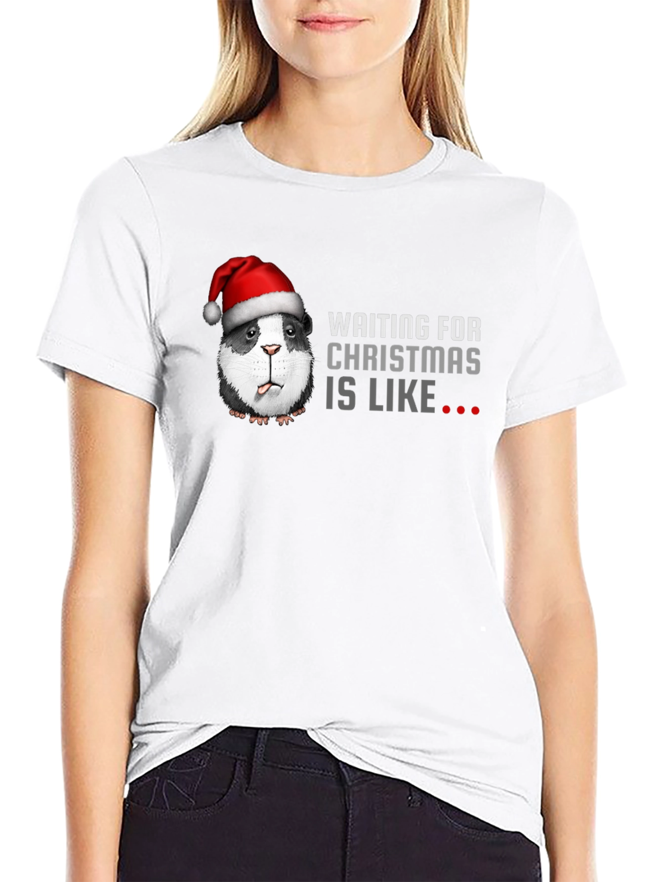 Black Waiting For Christmas Guinea Pig Santa T-Shirt view 9