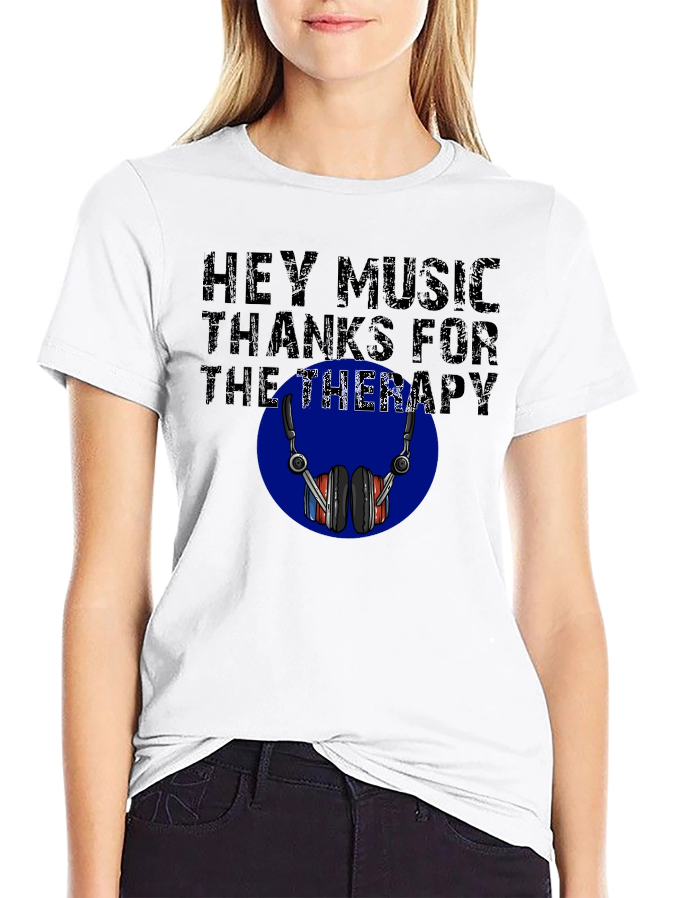 Black Music Therapy T-Shirt - Headphones Design view 9