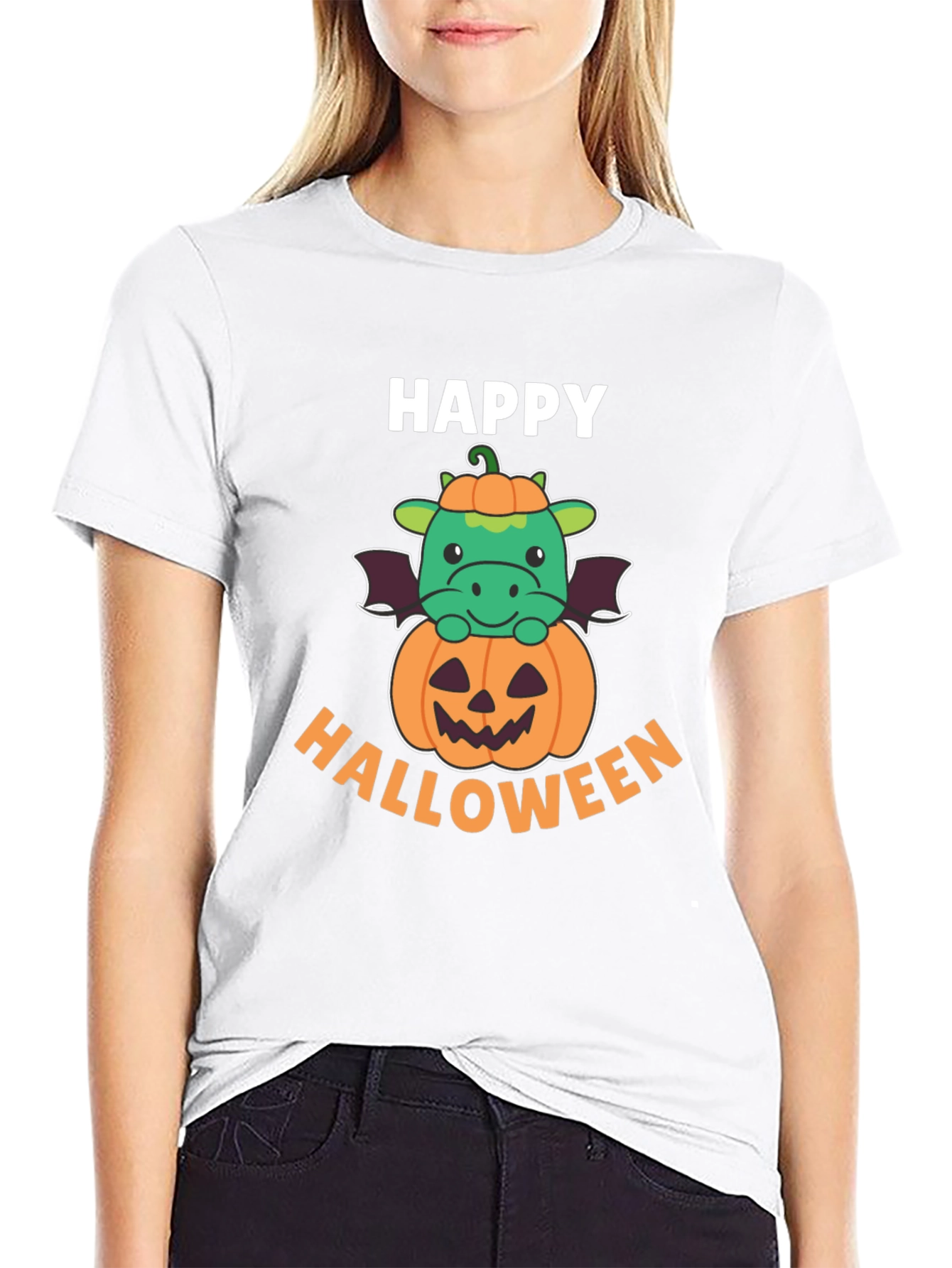 Black Happy Halloween Dragon on Pumpkin Men's T-Shirt view 9