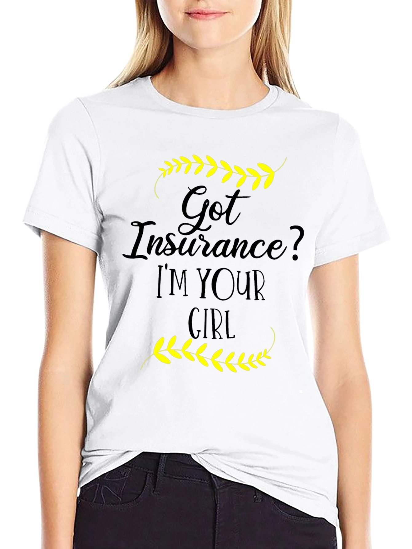 Black Insurance Girl T-Shirt - Novelty Graphic Tee view 9