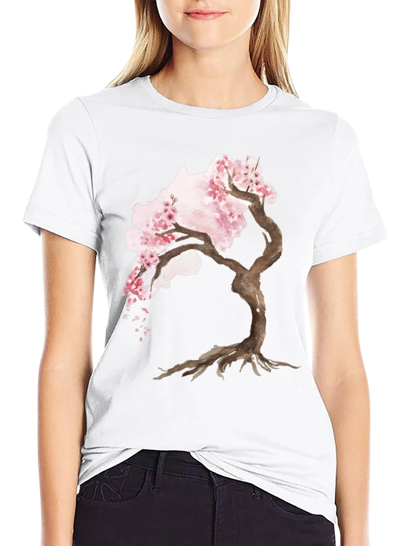 Black Cherry Blossom Tree Black T-Shirt view 9