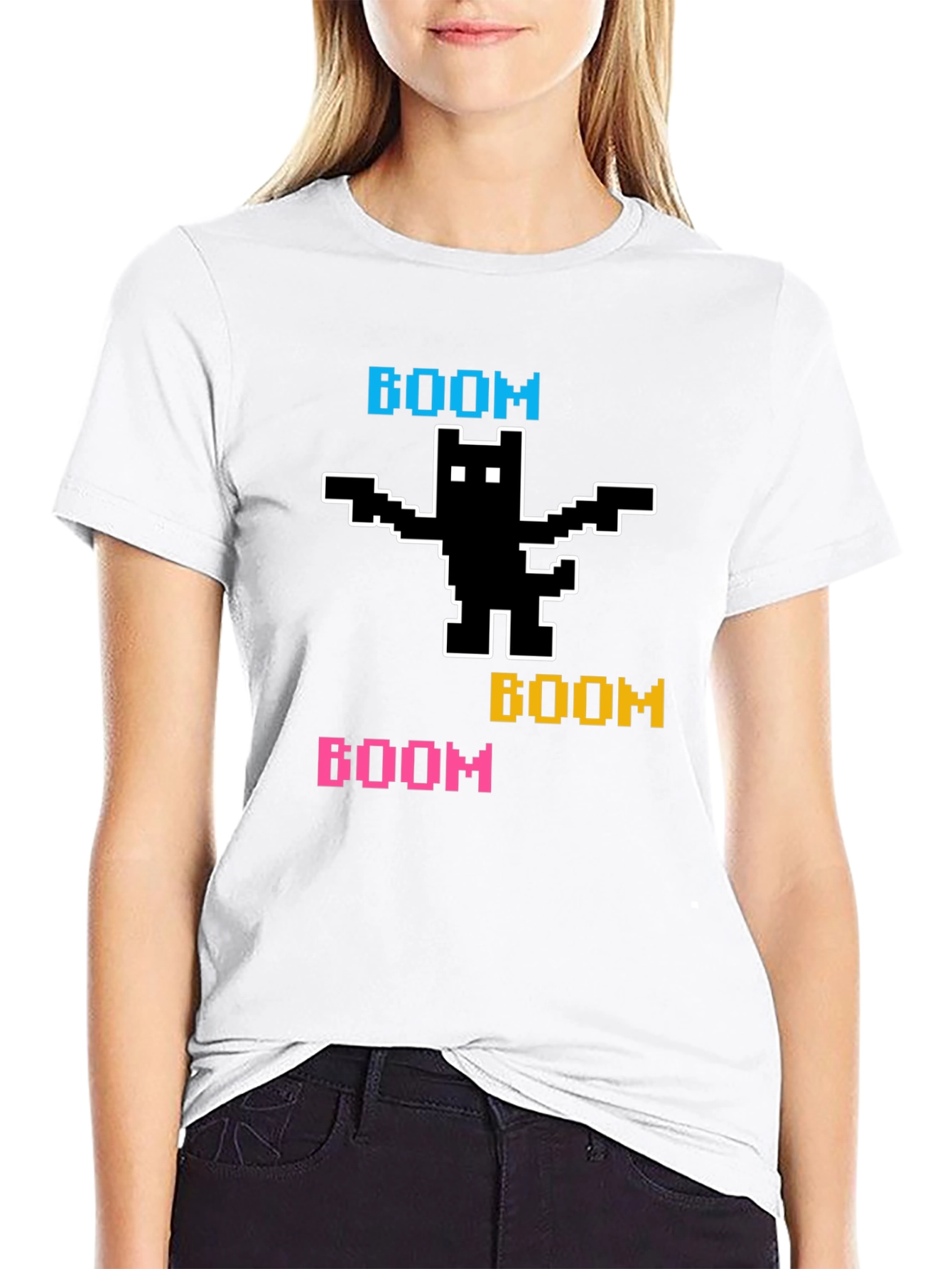 Black Pixelated BOOM Cat T-Shirt view 9