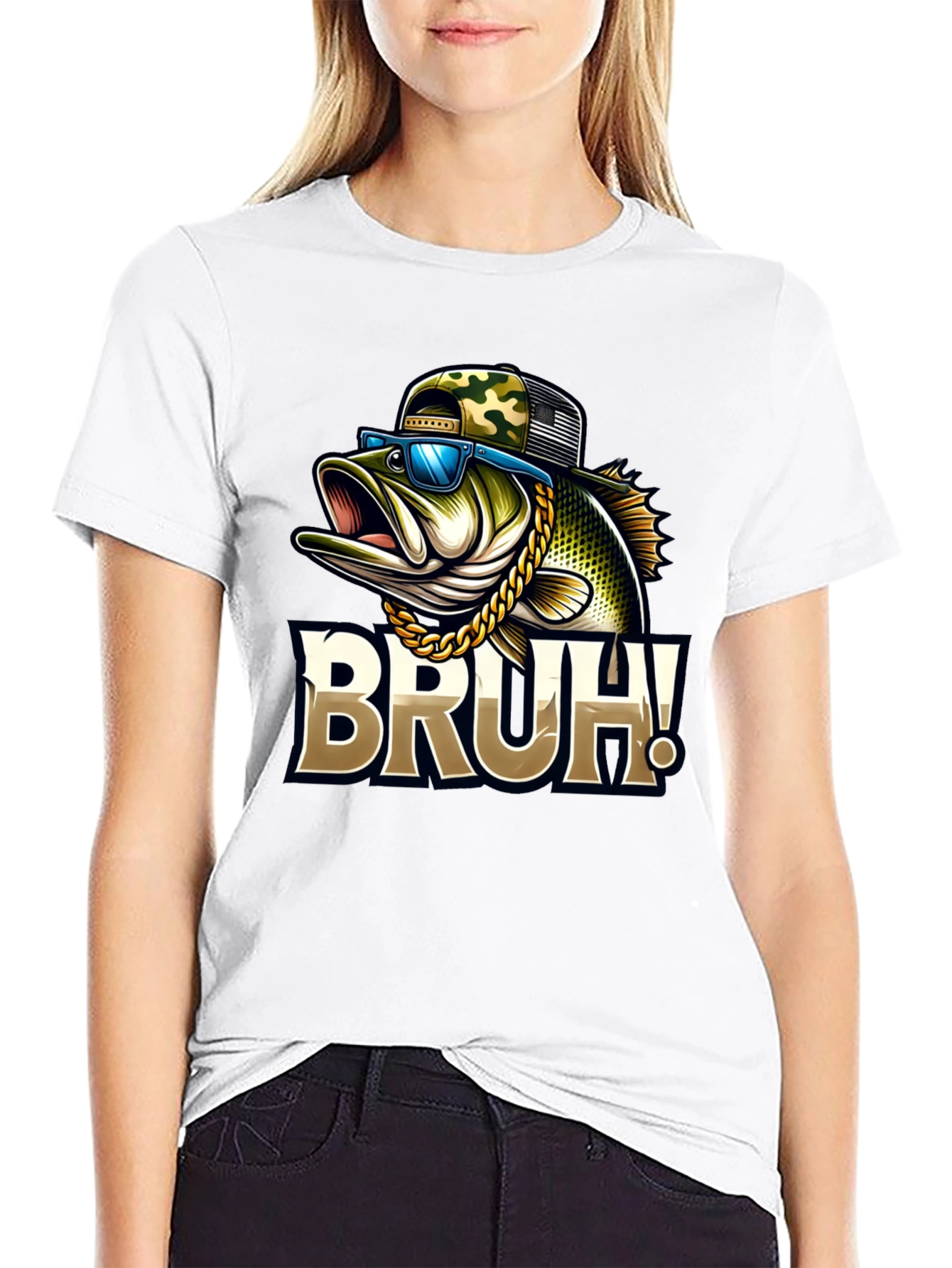 Black Bruh Fishing Bass Graphic T-Shirt view 9