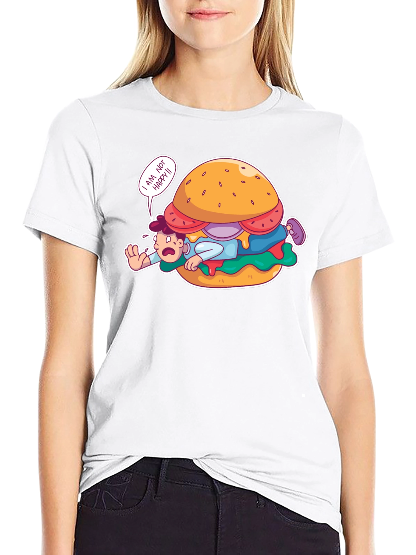 Black Funny 'I Am Not Happy' Burger Graphic T-Shirt view 9