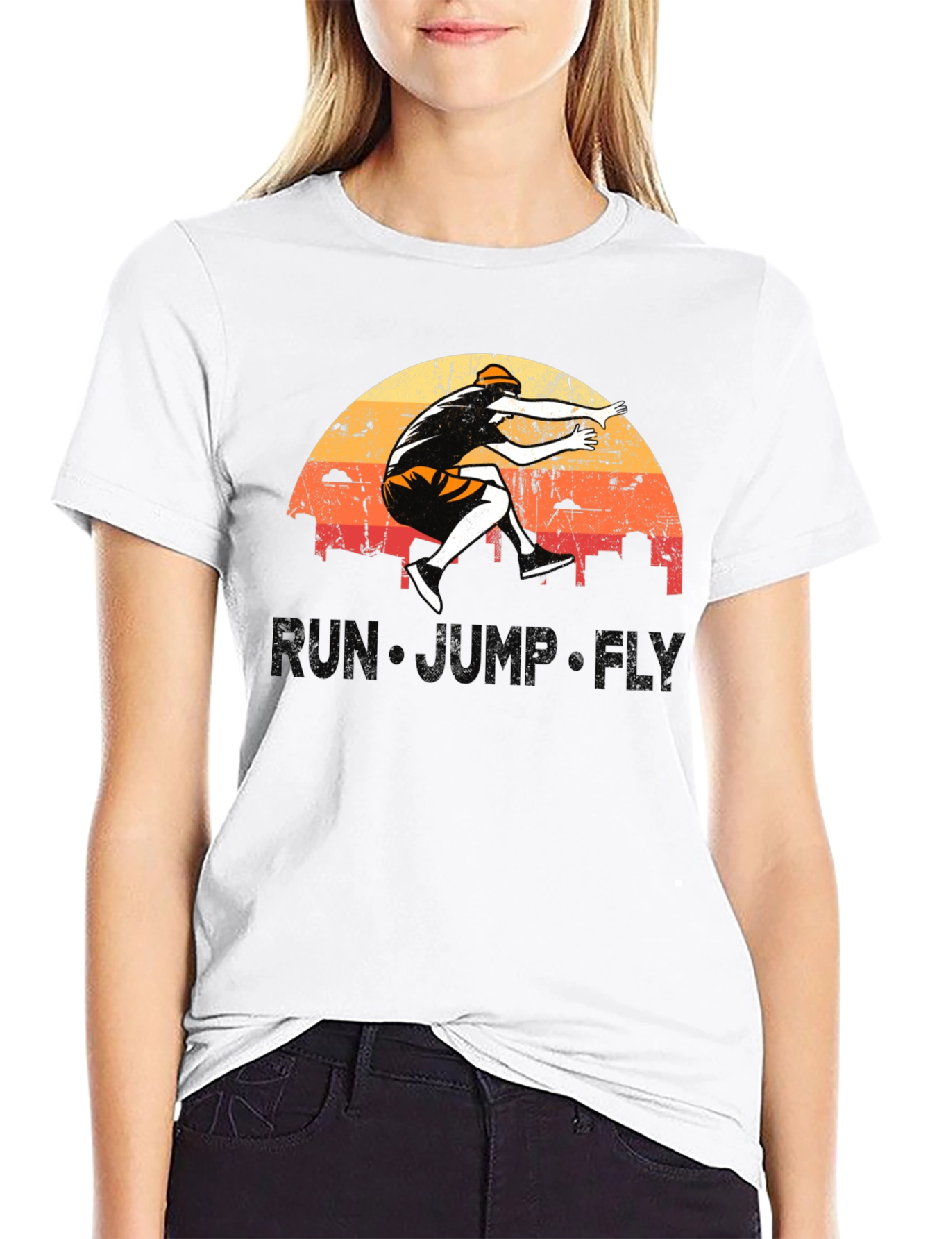 Black Run Jump Fly Graphic Tee - Retro Style view 9