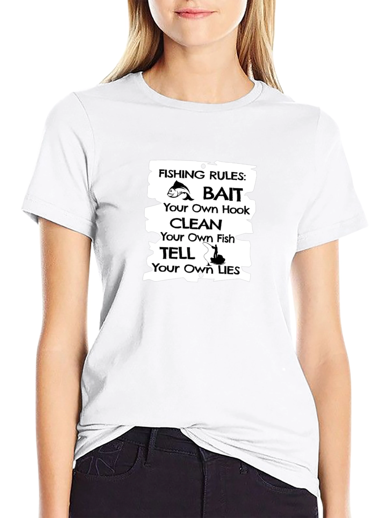 Black Fishing Rules Graphic T-Shirt view 9