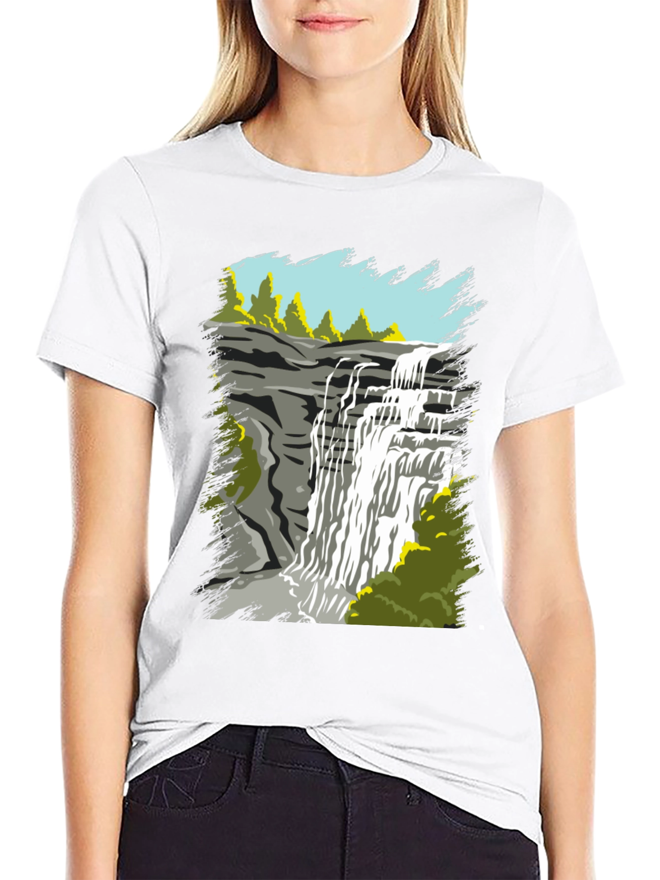 Black Waterfall Graphic Tee - Nature Lover's T-Shirt view 9