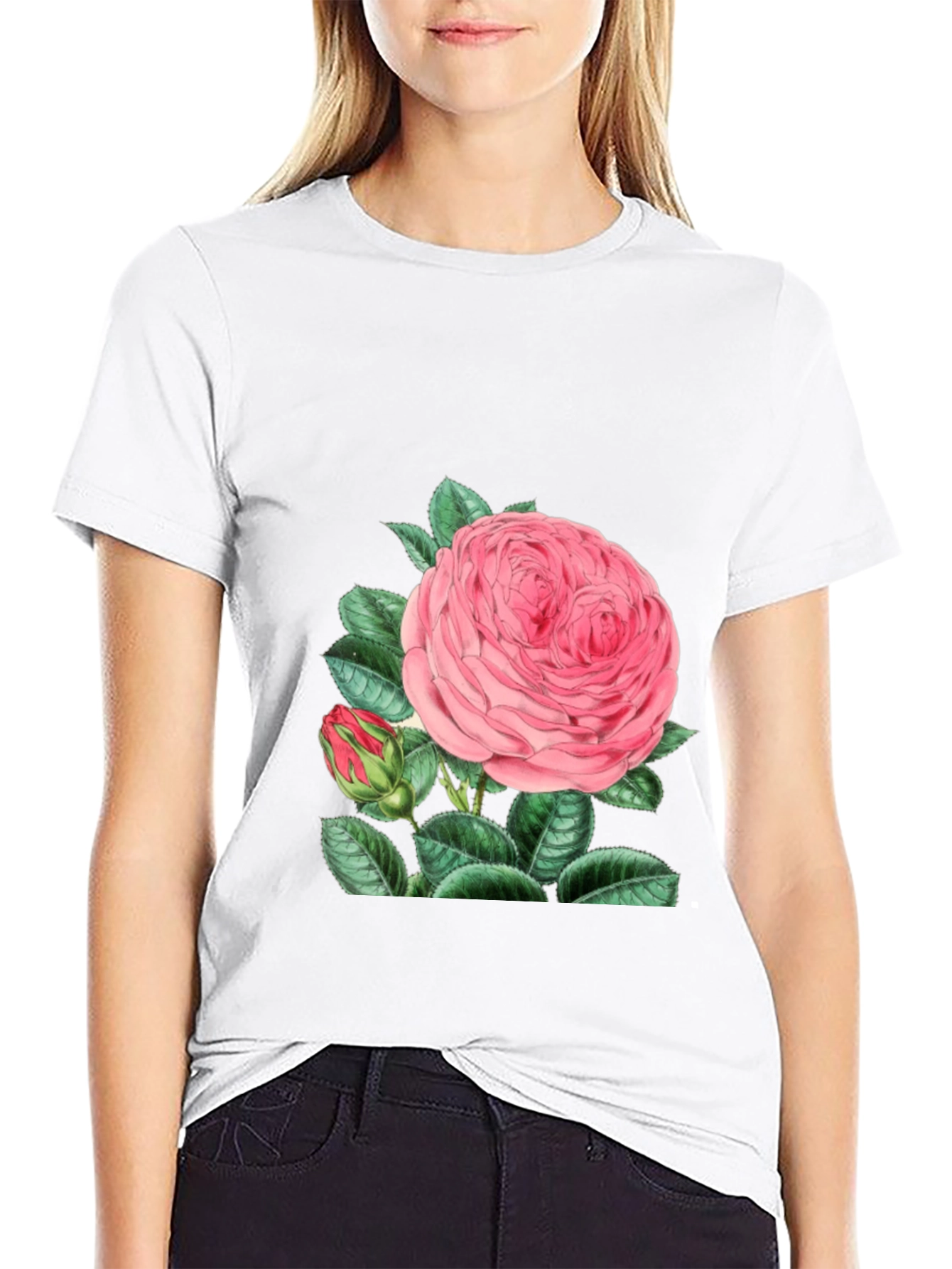 Black Black T-Shirt with Pink Rose Graphic view 9
