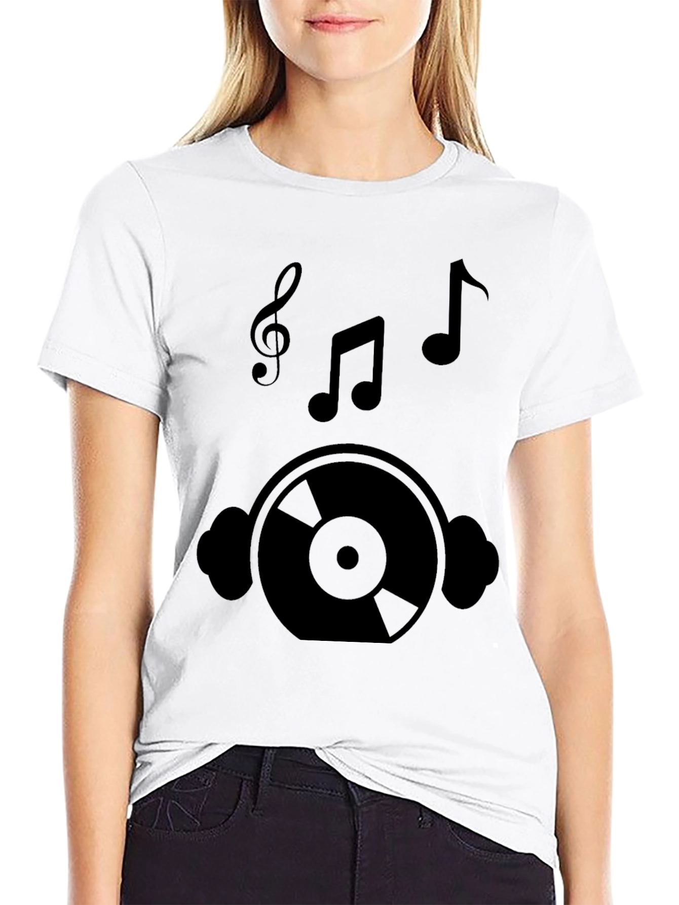 Black Music Lover Graphic Tee - Vinyl Record & Notes Design view 9