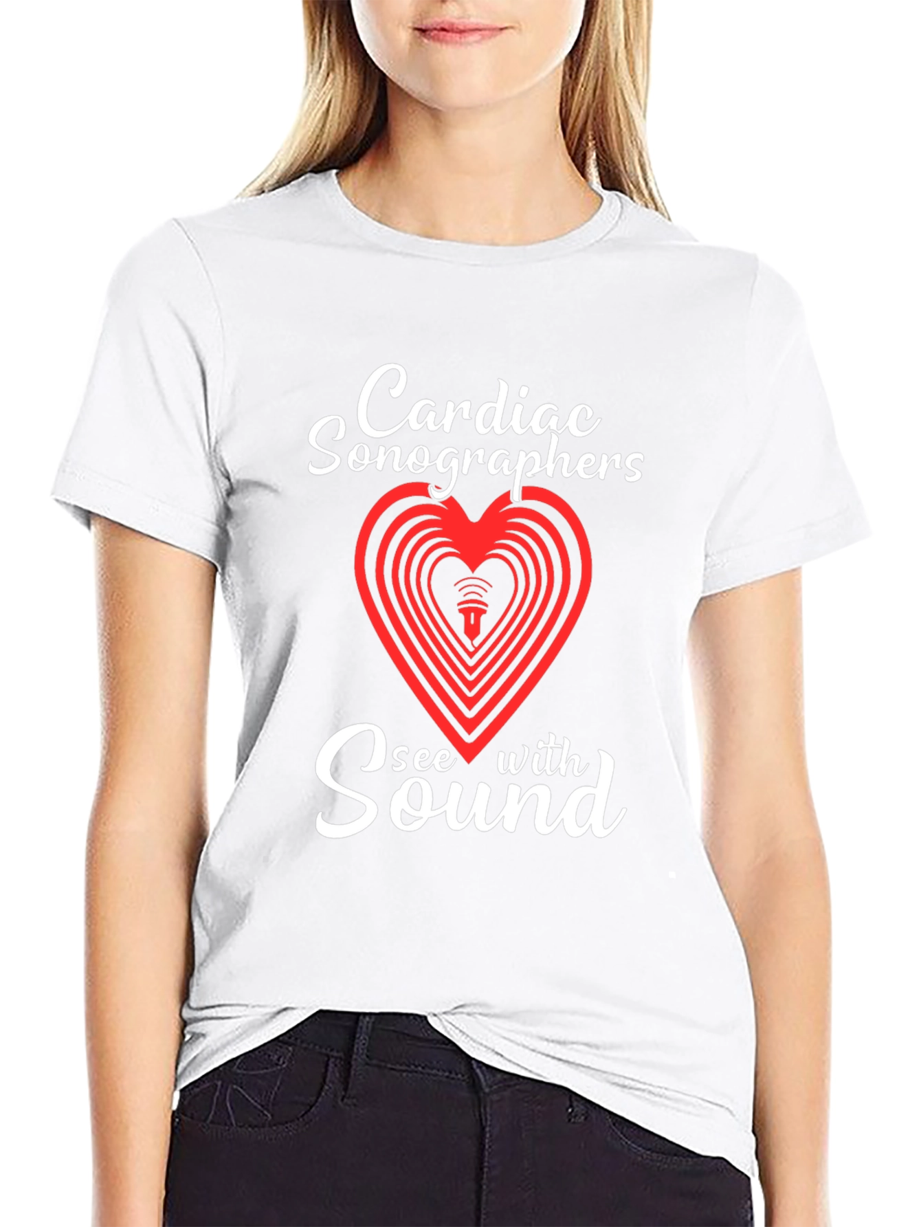 Black Cardiac Sonographer See With Sound T-Shirt view 9