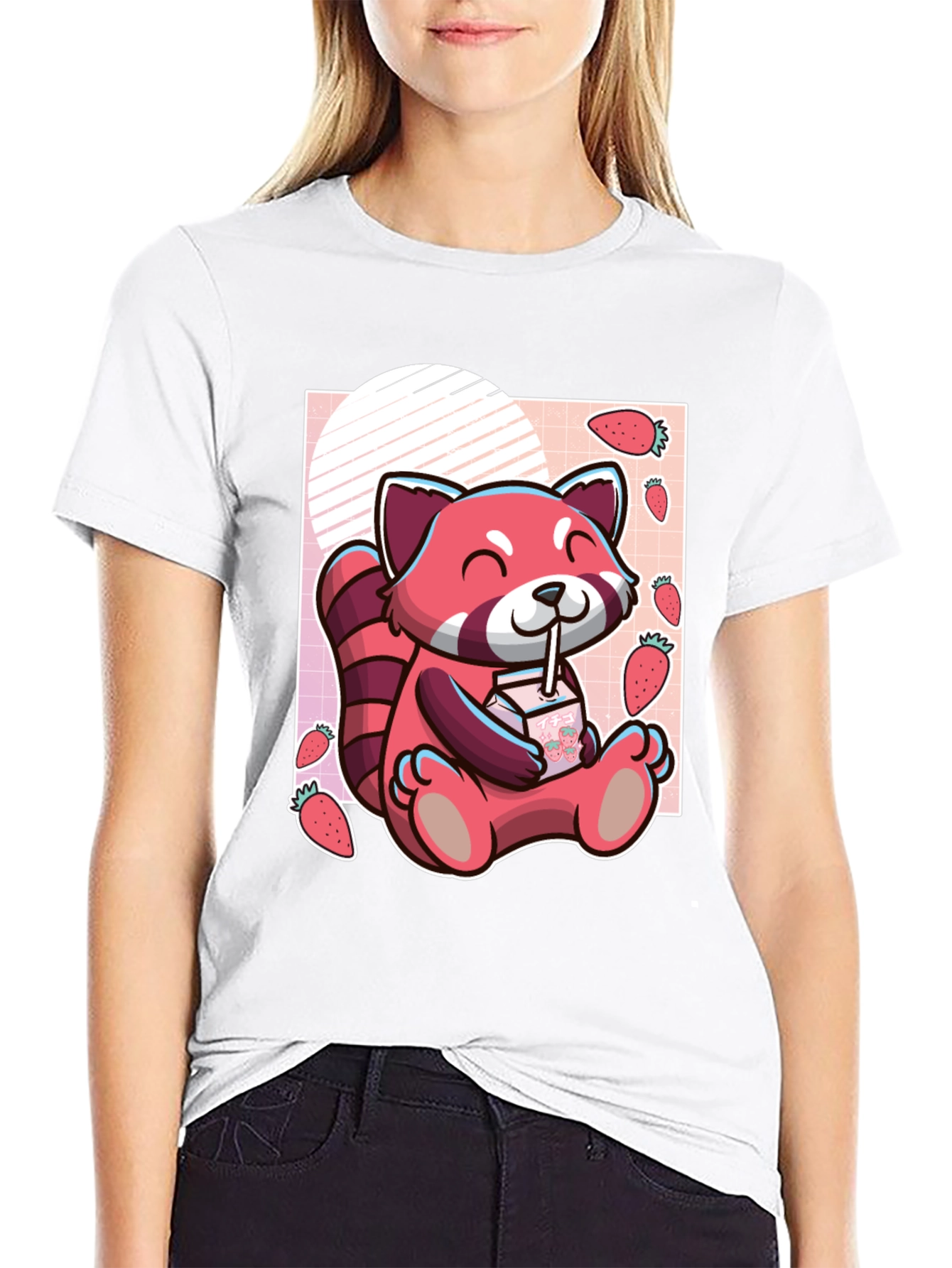 Black Red Panda Strawberry Milk T-Shirt view 9