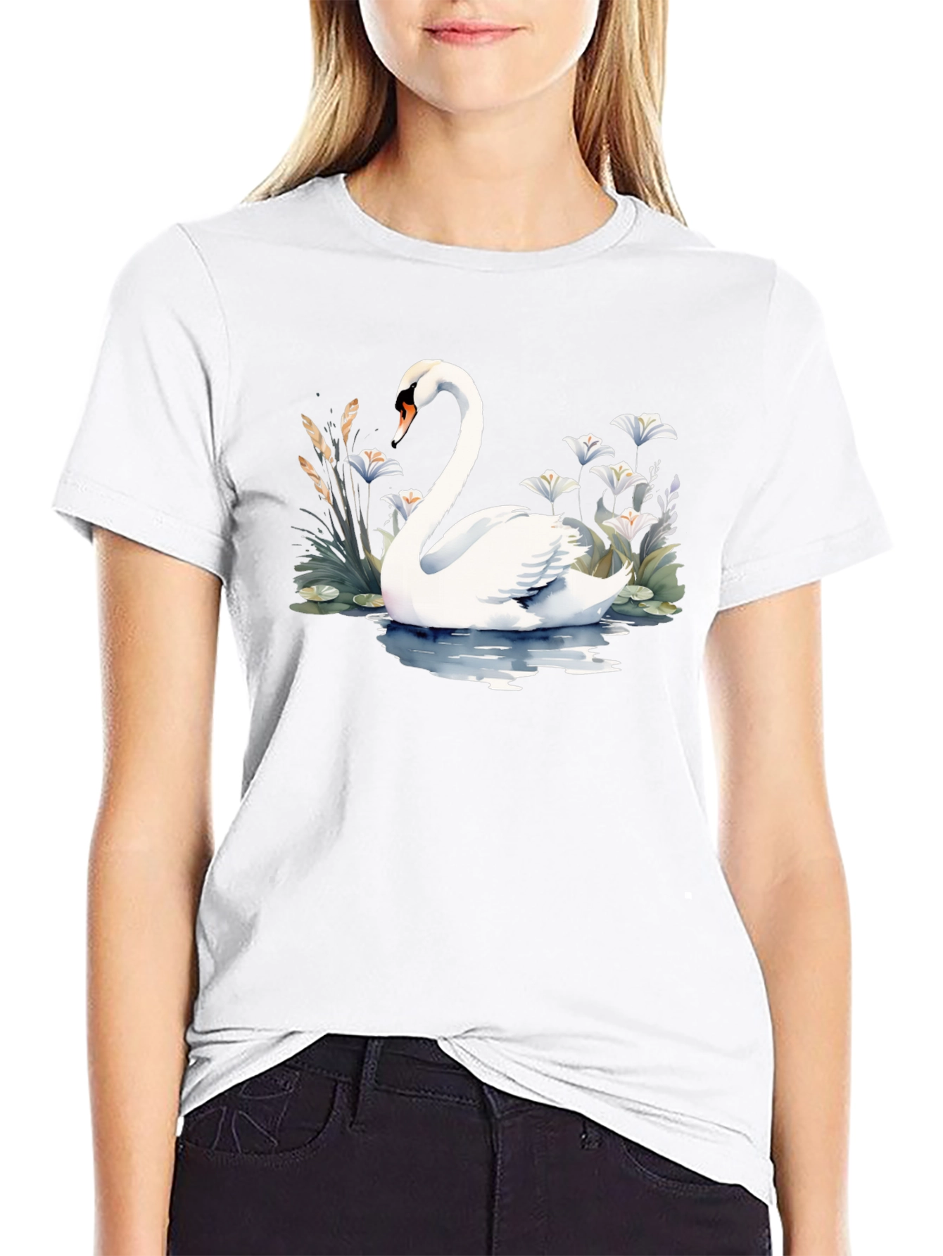 Black Elegant Swan Graphic Tee - Black view 9