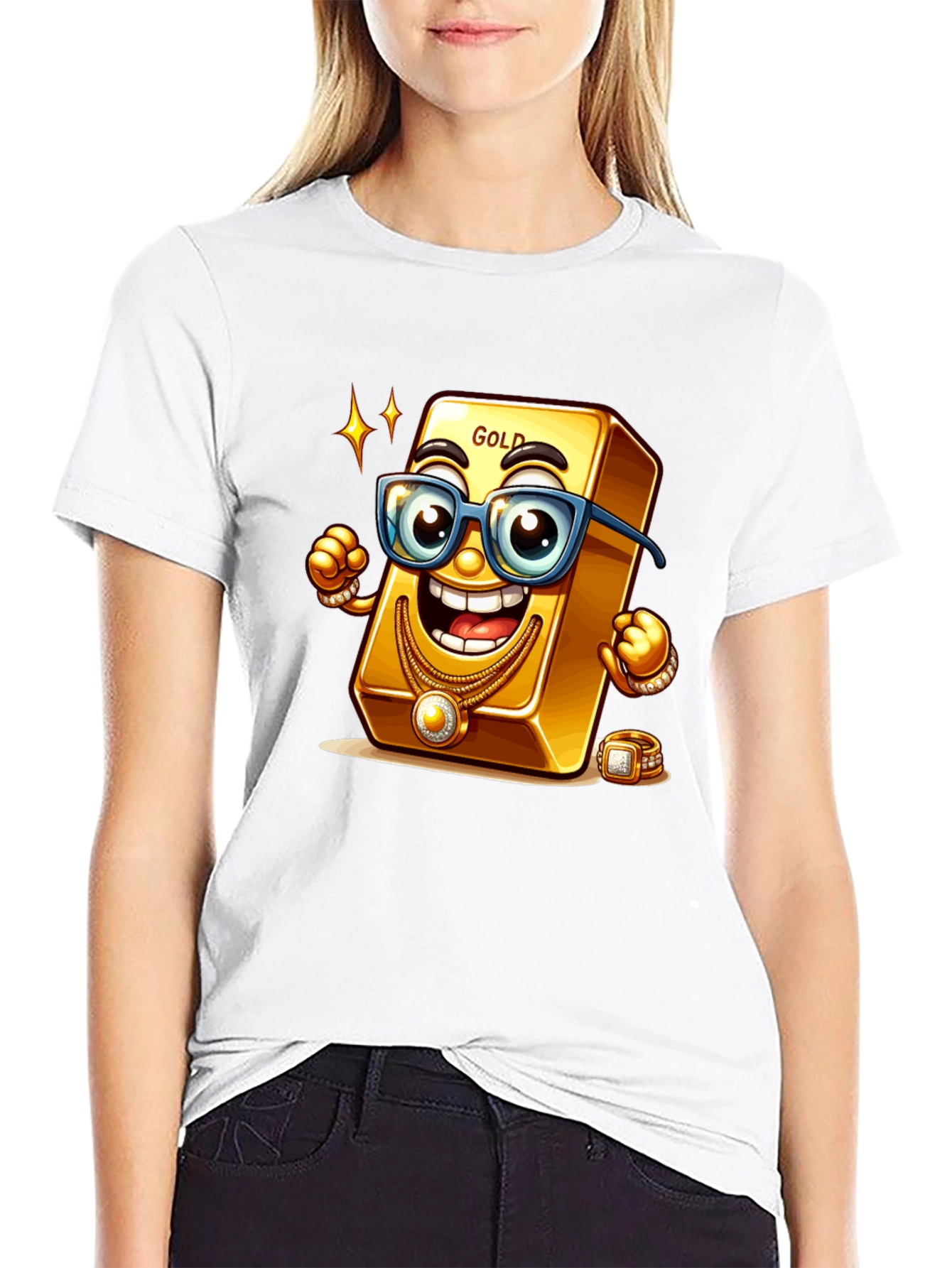 Black Funny Gold Bar Cartoon Graphic Tee view 9