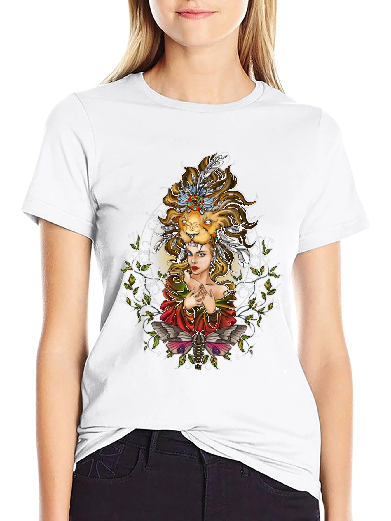 Black Lion Headdress Graphic Print Tee - Unique Design view 9