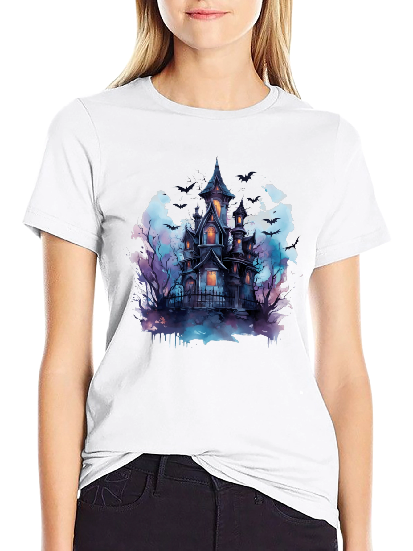 Spooky Haunted House Graphic Tee - Halloween Shirt - 9