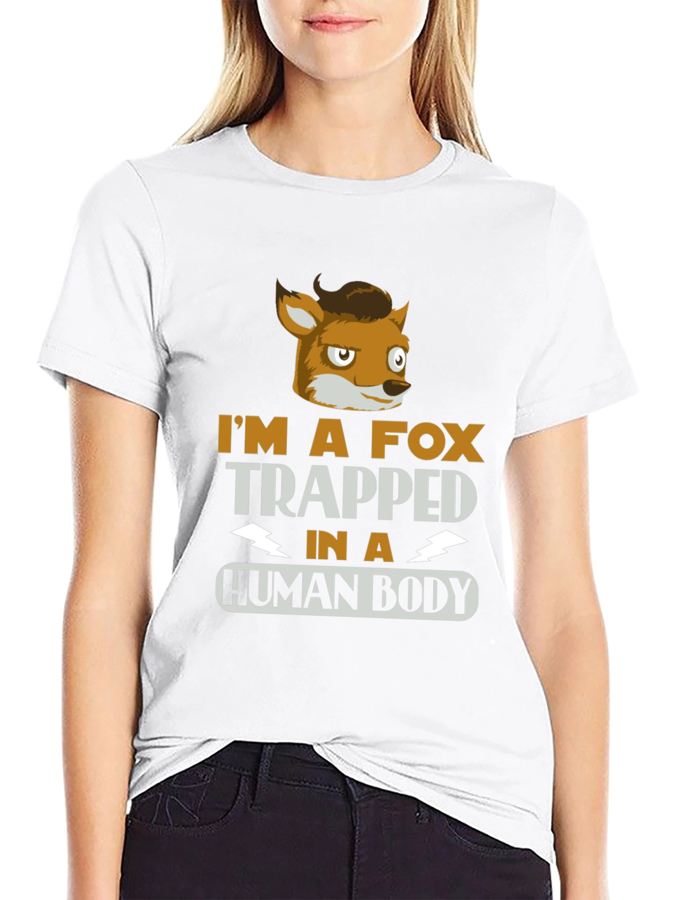 Black I'm A Fox Trapped in a Human Body T-Shirt view 9