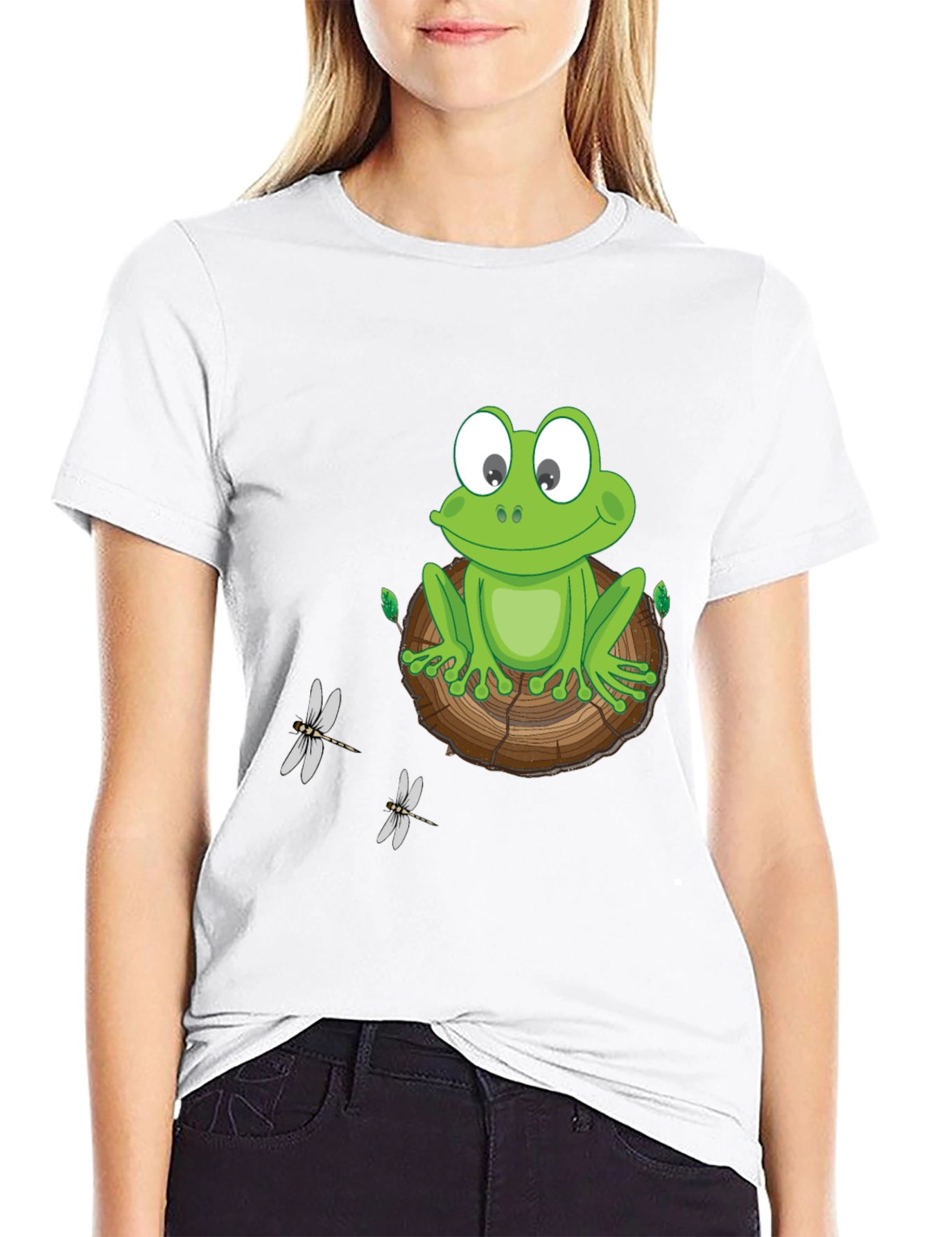 Black Frog on Wood Slice Graphic Tee view 9