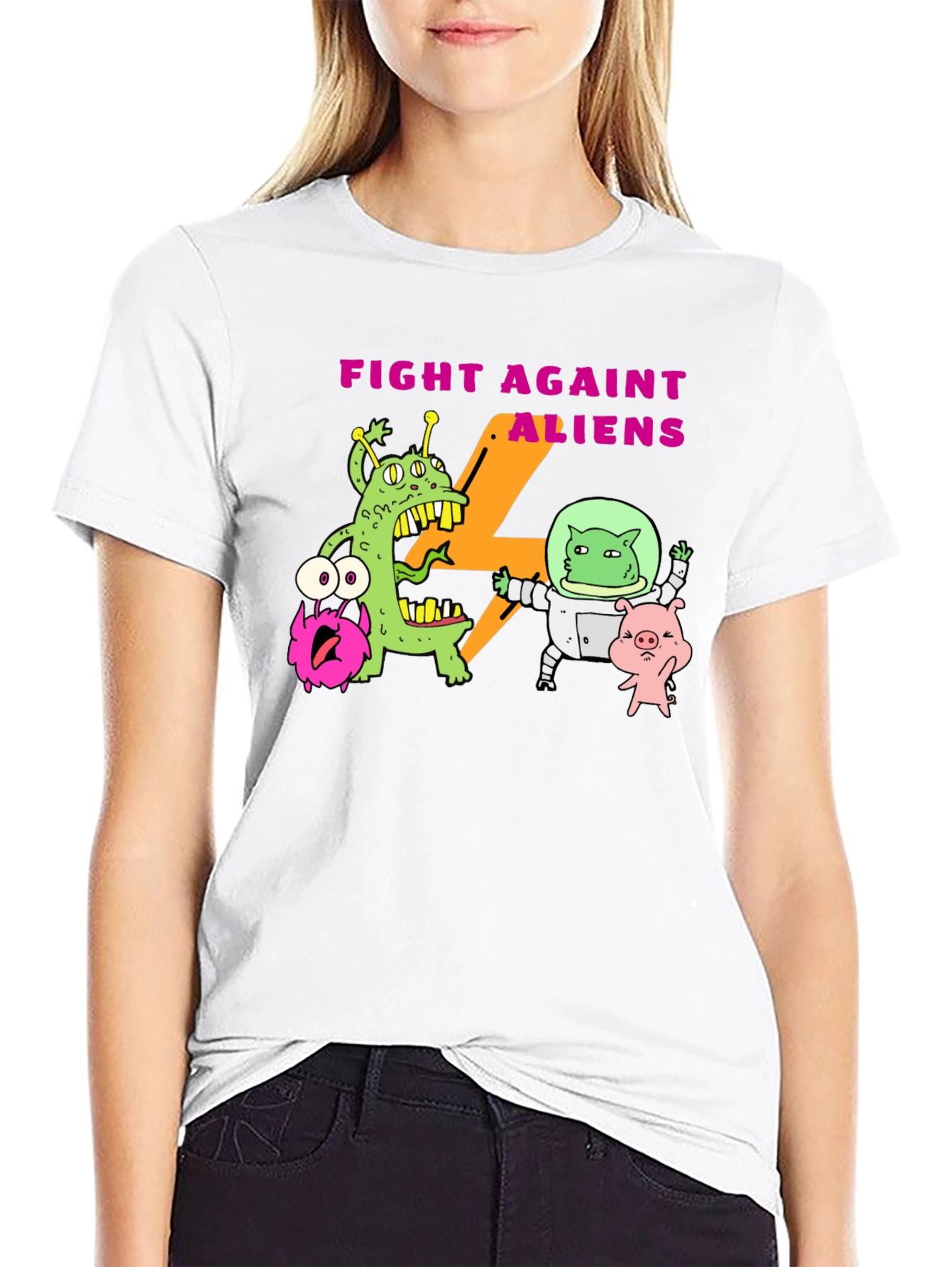 Black Fight Against Aliens Graphic T-Shirt - Black view 9