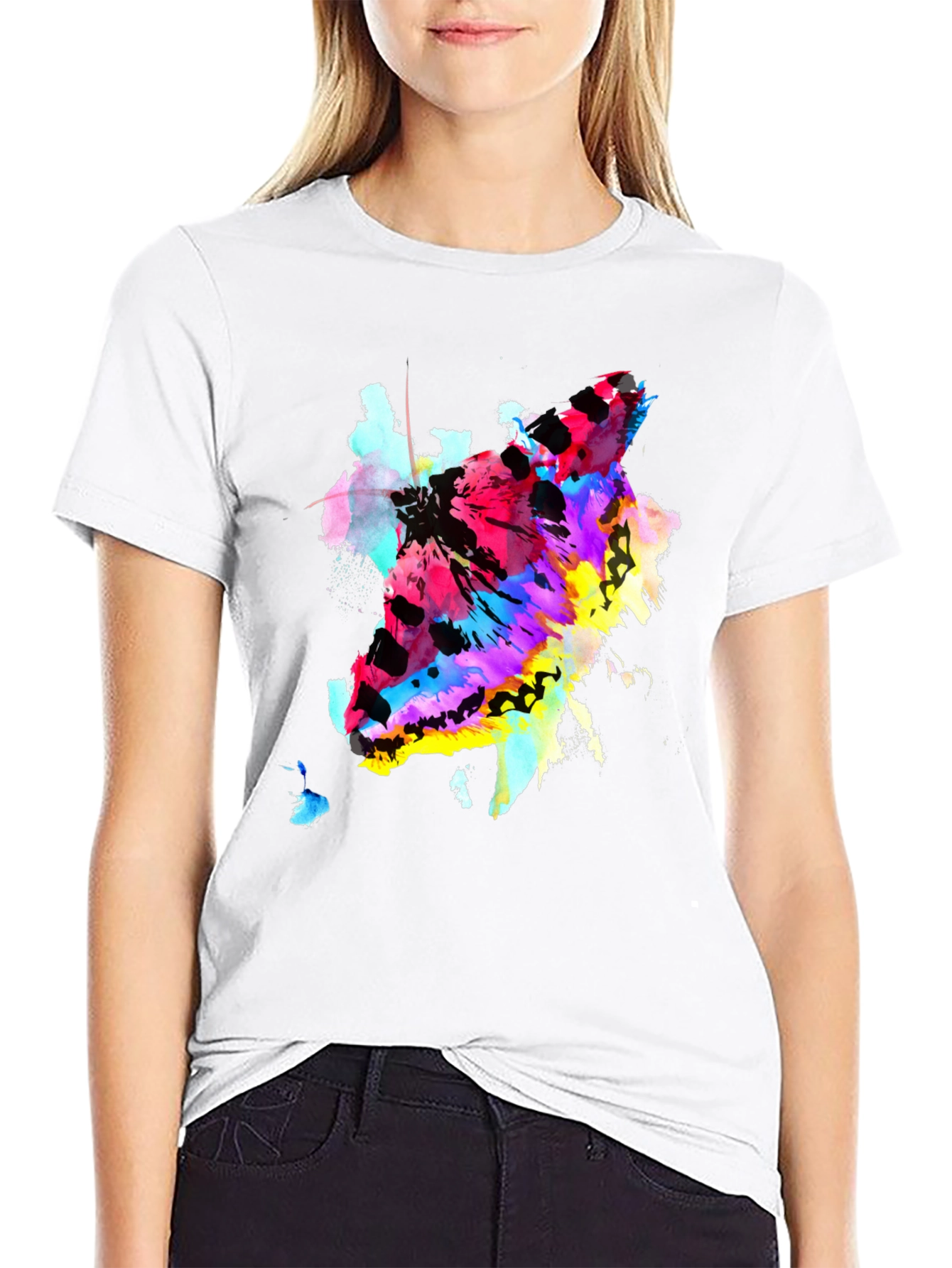 Black Abstract Butterfly Graphic Print Crew Neck T-Shirt view 9