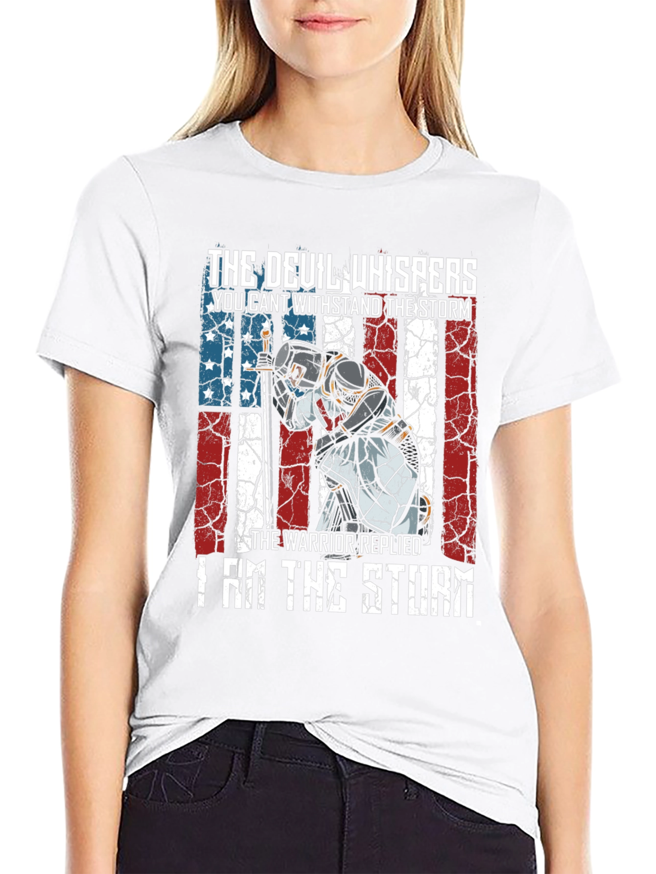 Black Warrior Storm T-Shirt - Patriotic Knight Design view 9