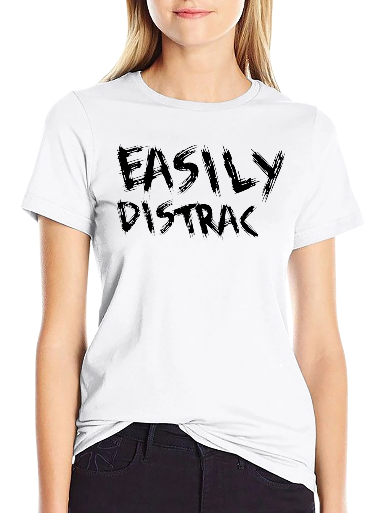 Black Easily Distracted T-Shirt - Soft Cotton Blend, Casual Wear view 9