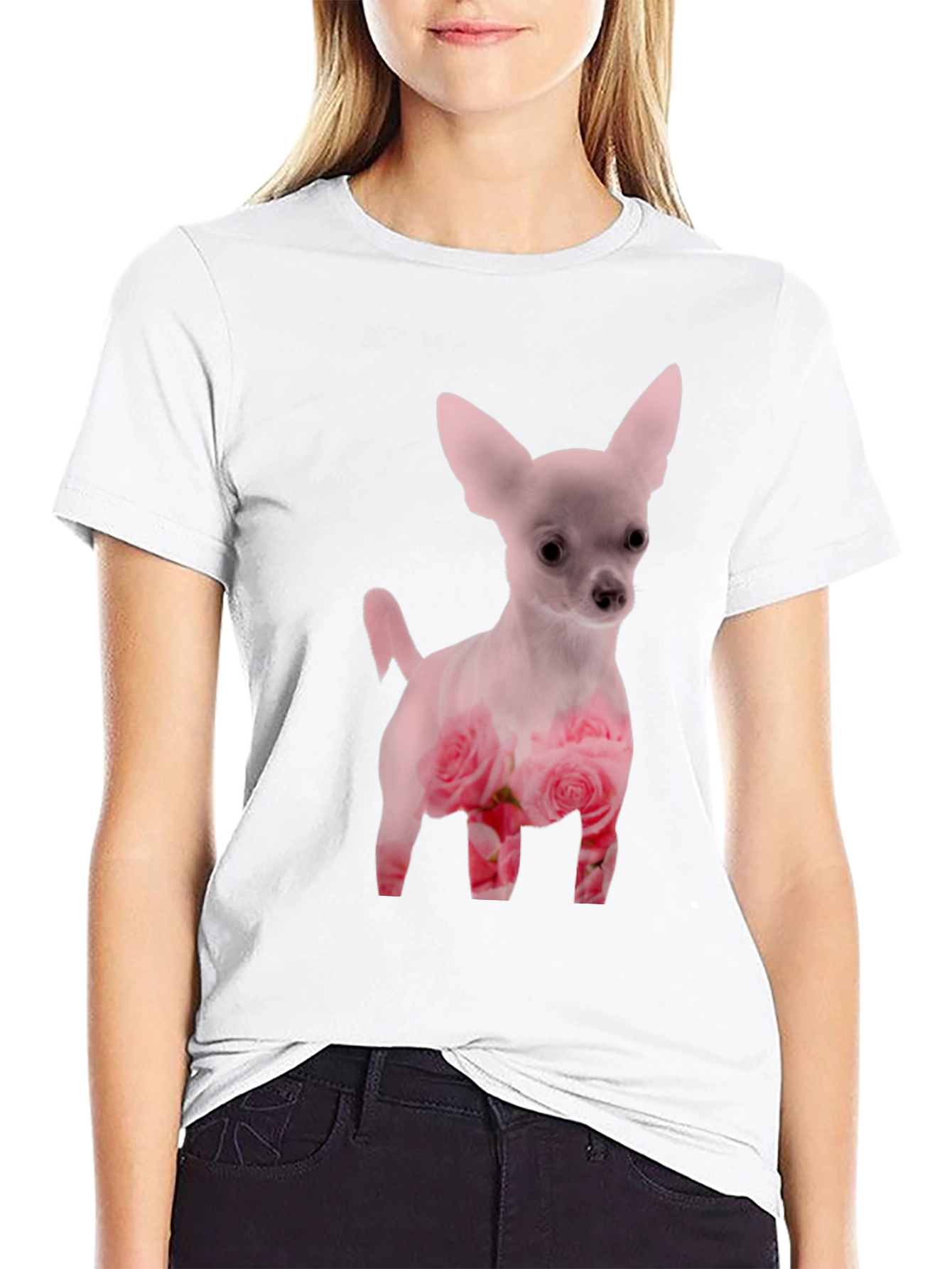 Black Floral Chihuahua T-Shirt - Black view 9