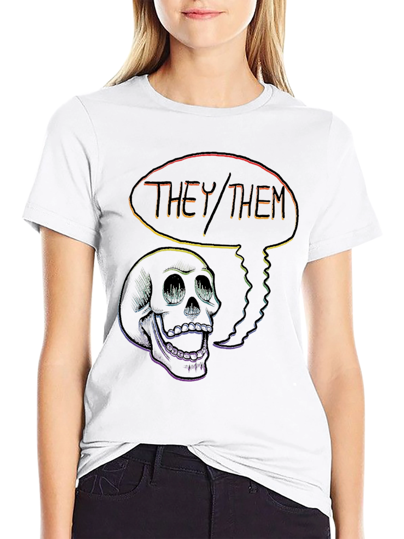 Black THEY/THEM Skull Graphic Tee - Pride & Empowerment view 9