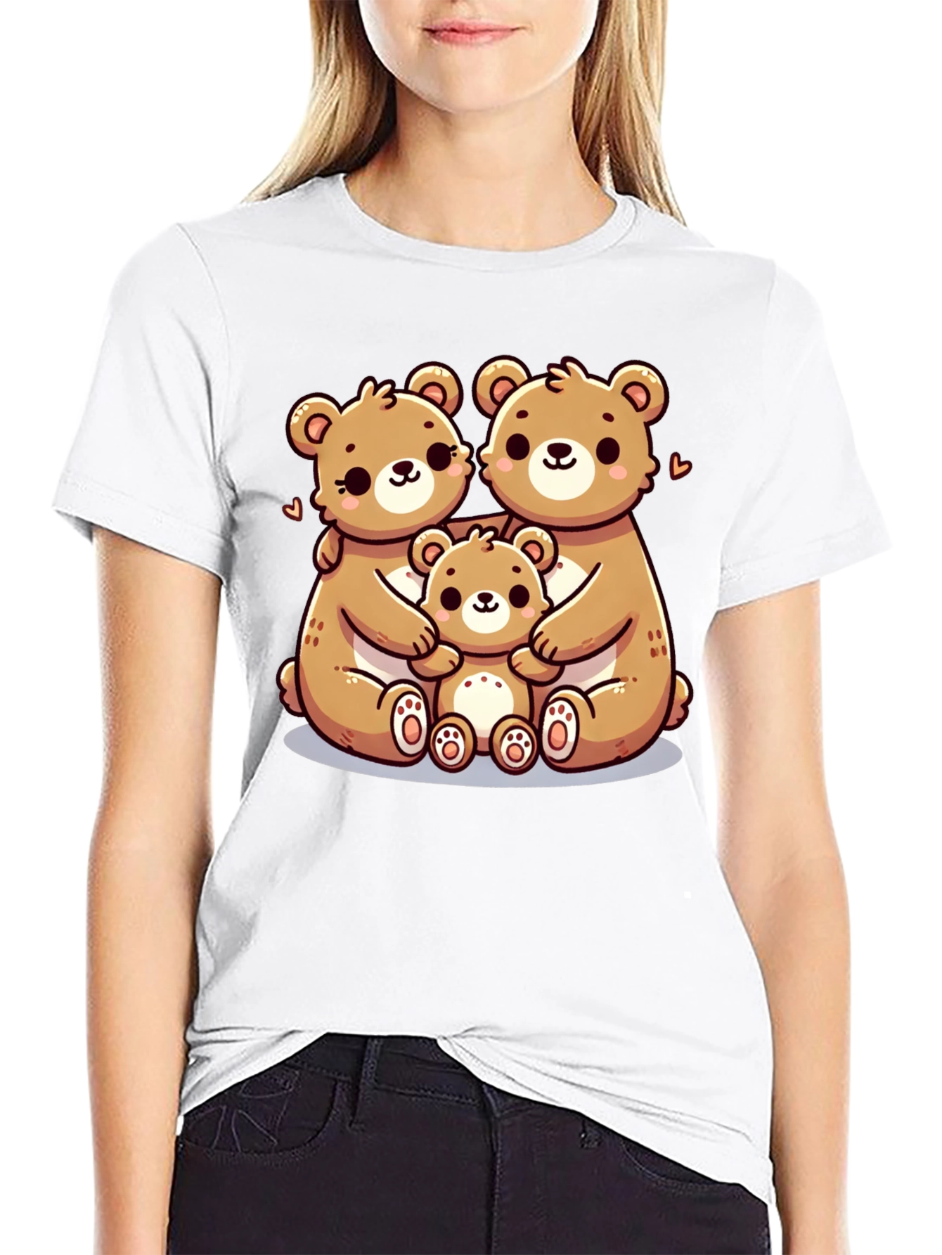 Black Cute Bear Family Graphic Tee - Black view 9