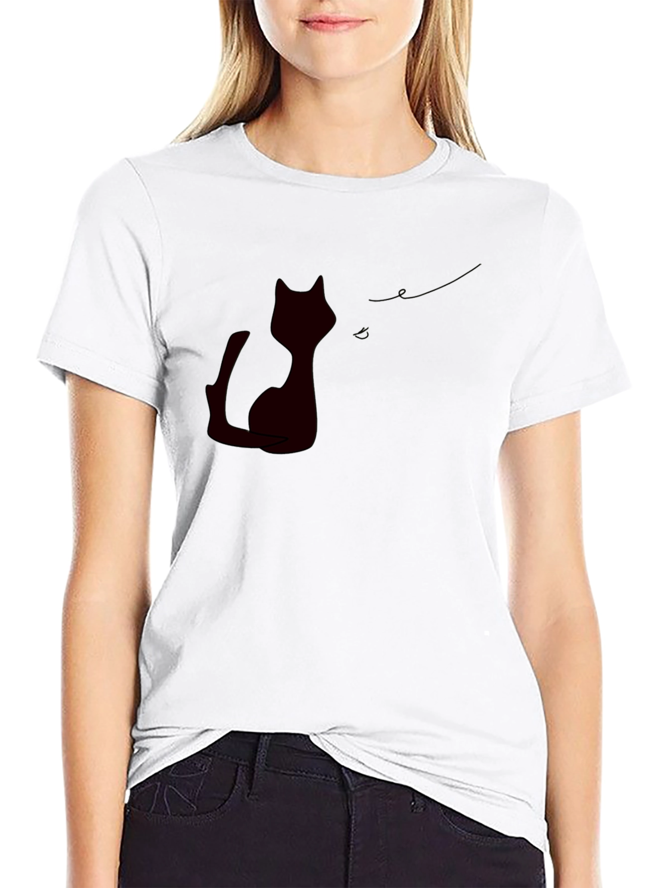 Black Black Cat Silhouette Tee - Modern, Stylish Casual Wear view 9