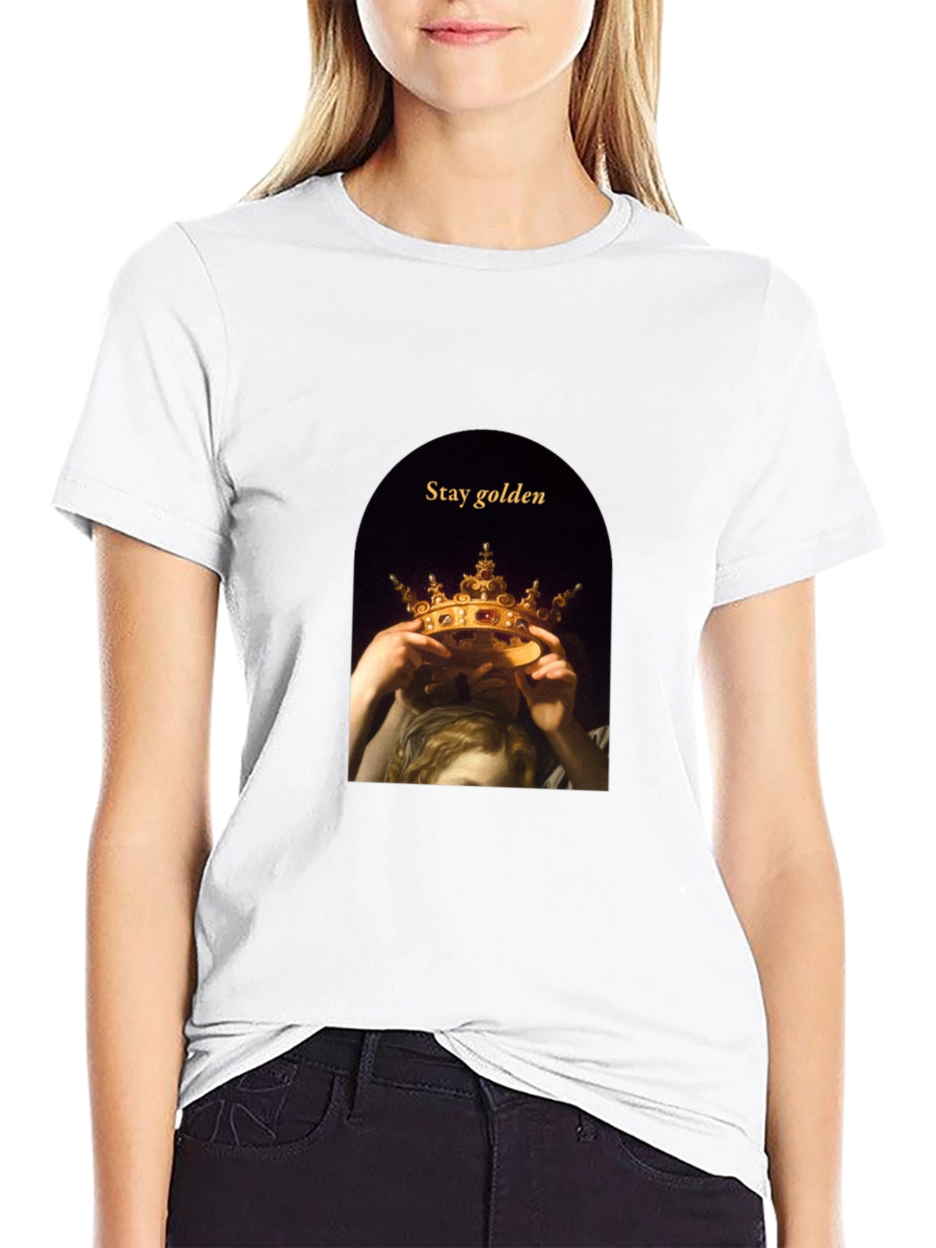 Black Stay Golden Tee - Artistic Crown Graphic T-Shirt view 9
