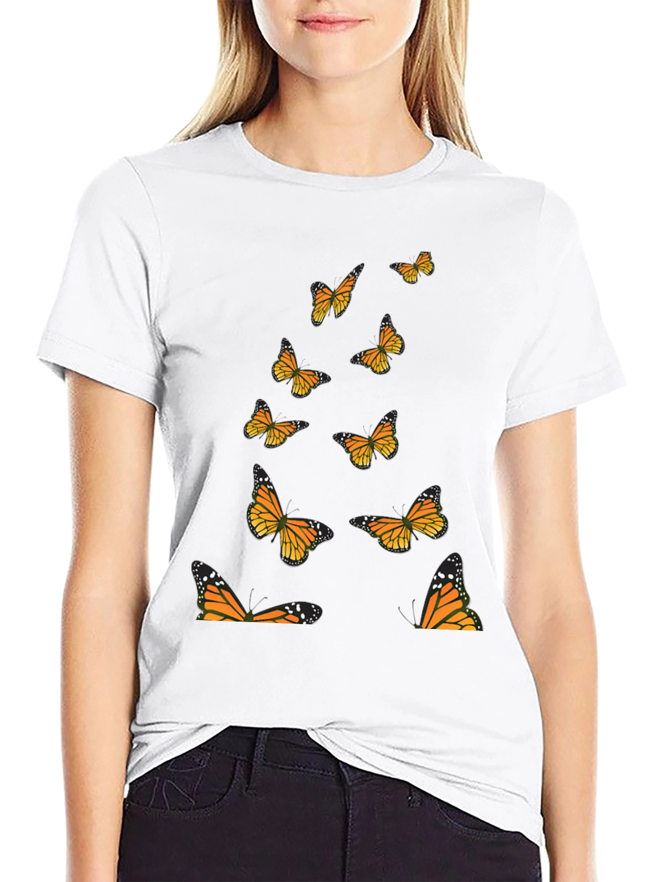 Black Butterfly Print Black T-Shirt view 9