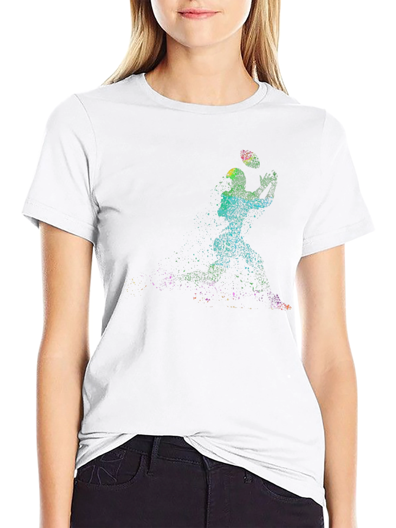 Black Colorful Football Player Graphic Tee view 9