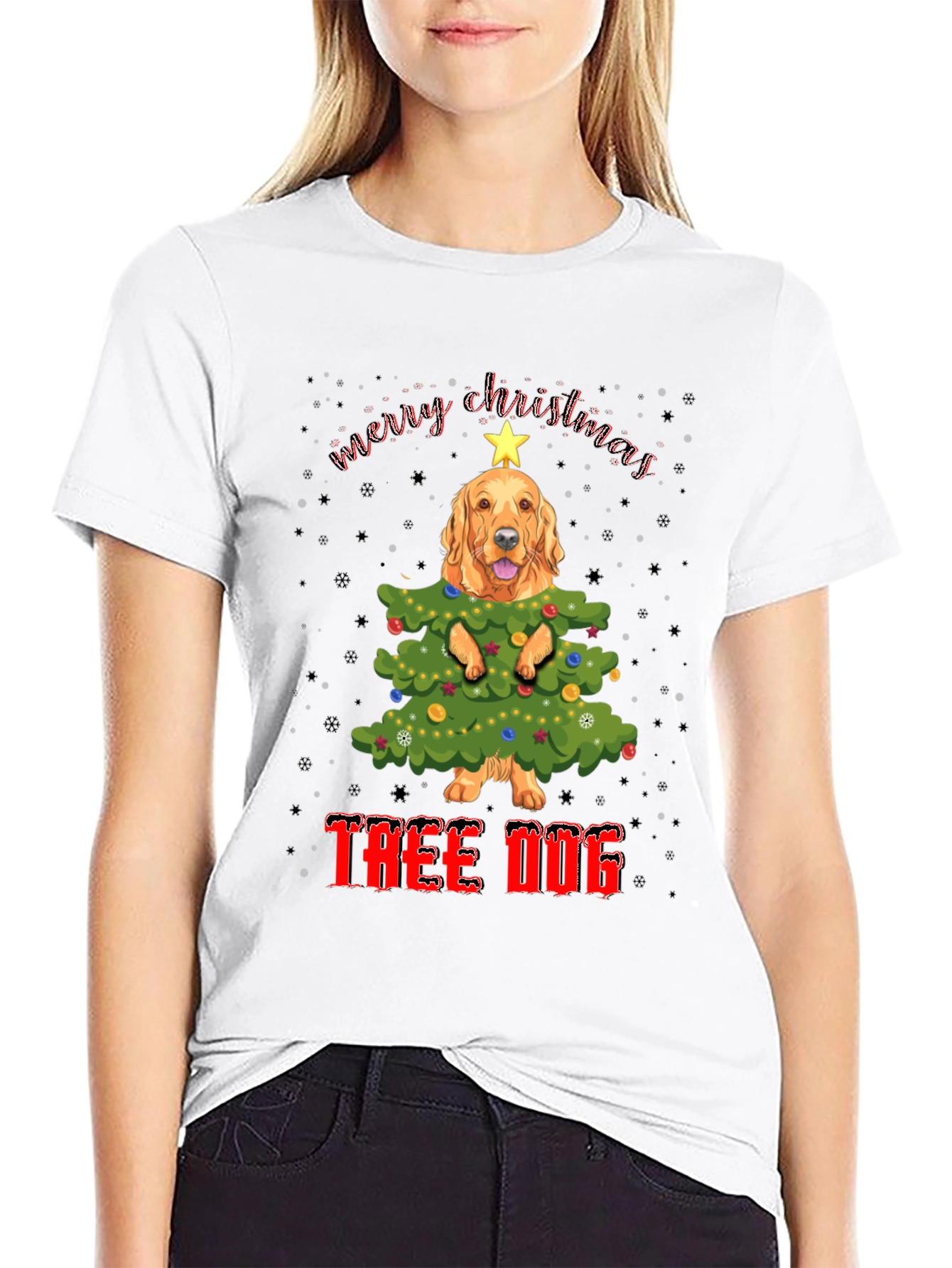 Black Funny Dog Christmas Tree T-Shirt view 9