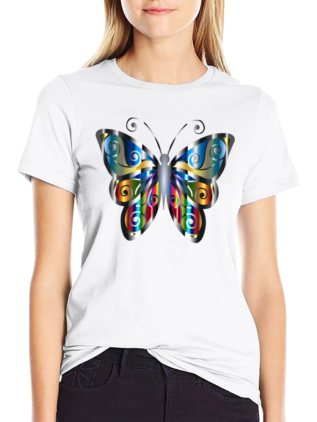 Black Butterfly Graphic Print Men's Black T-Shirt view 9