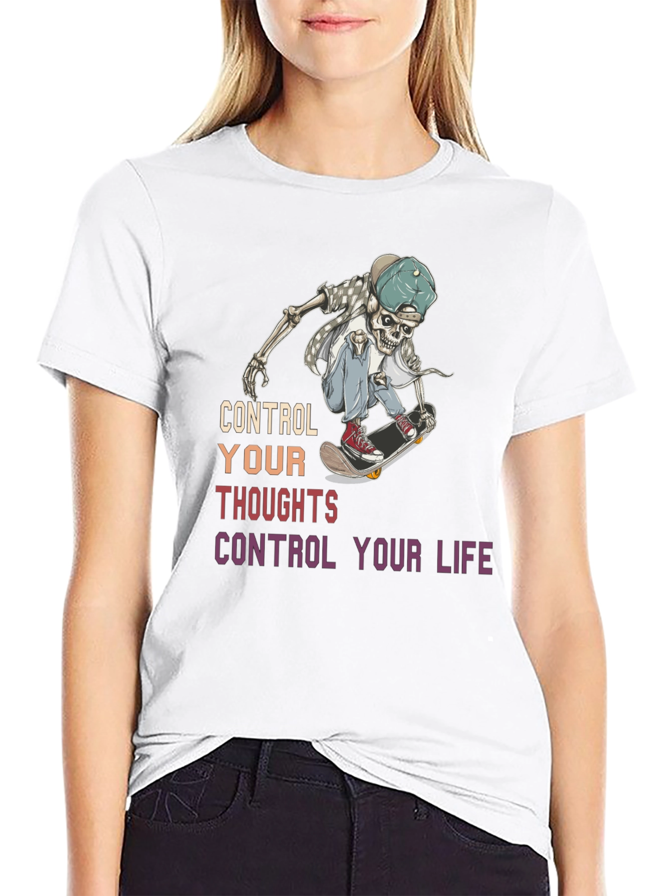 Black Skateboarding Skeleton Graphic T-Shirt view 9