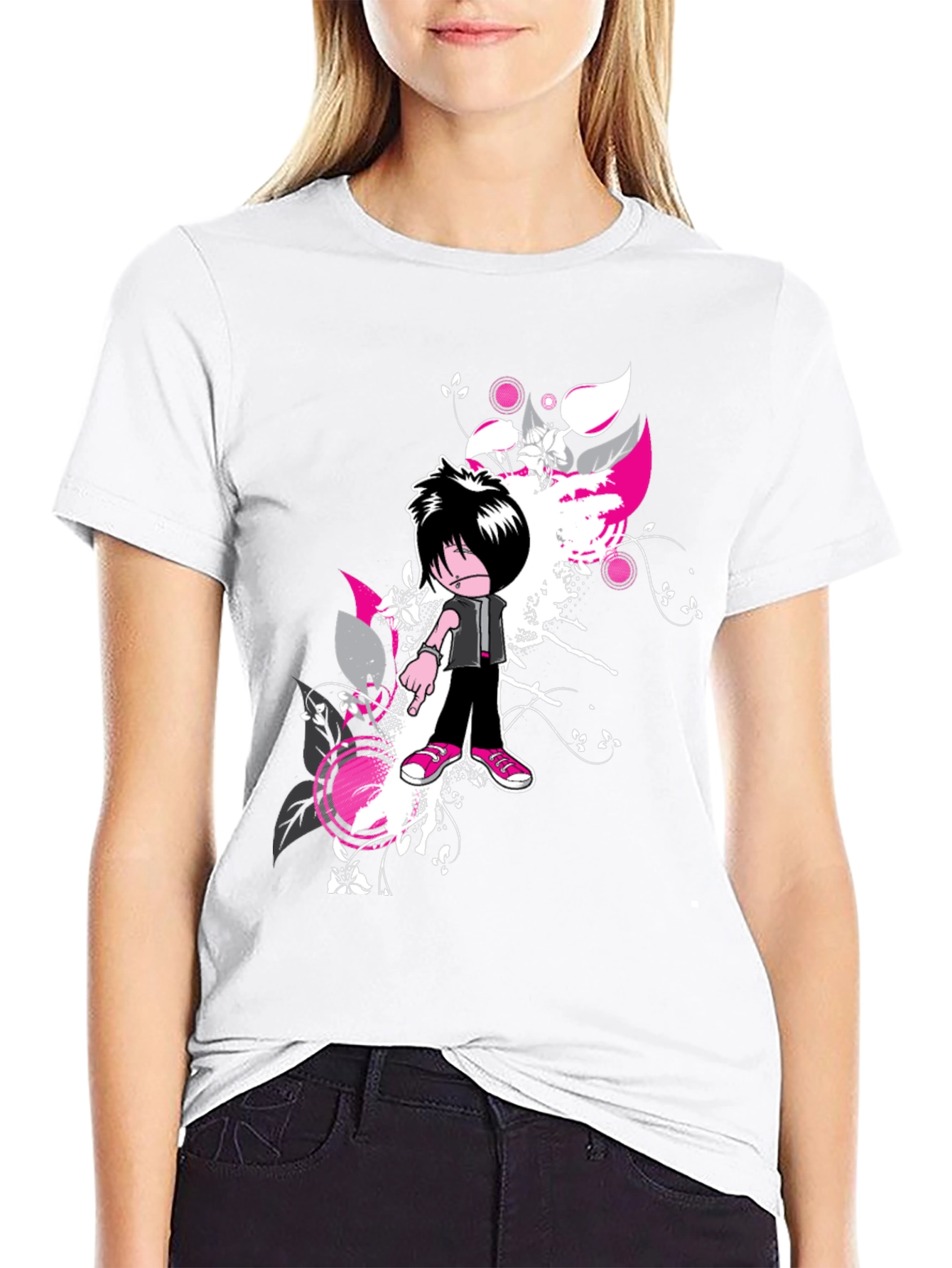 Black Emo Cartoon Graphic Black T-Shirt view 9