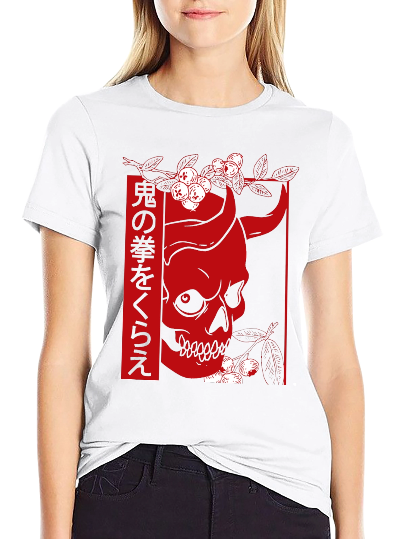 Black Japanese Skull T-Shirt - Oni Demon Design view 9