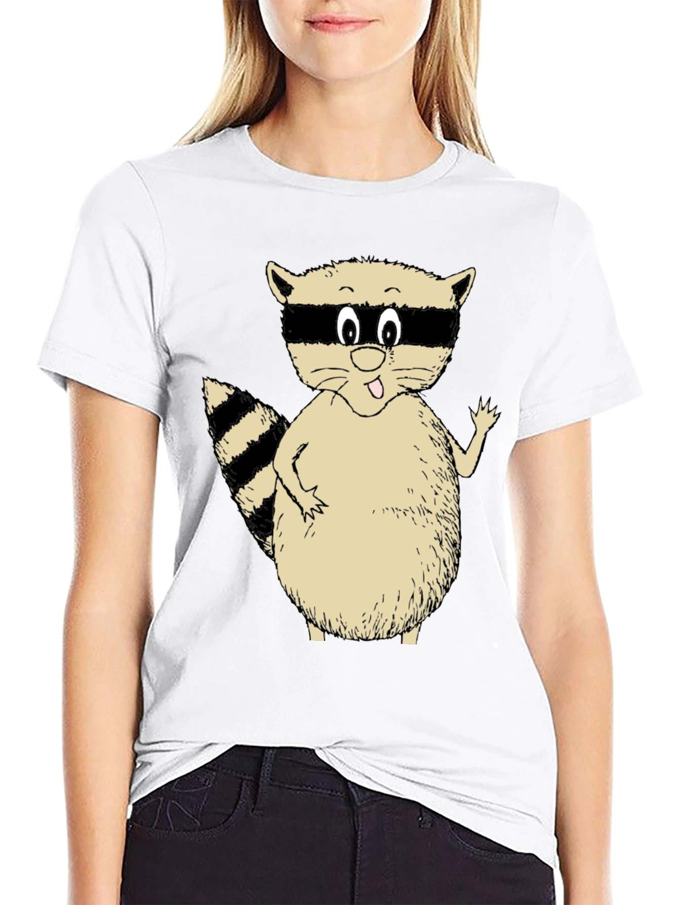 Black Cute Raccoon Graphic T-Shirt - Black Casual Tee view 9