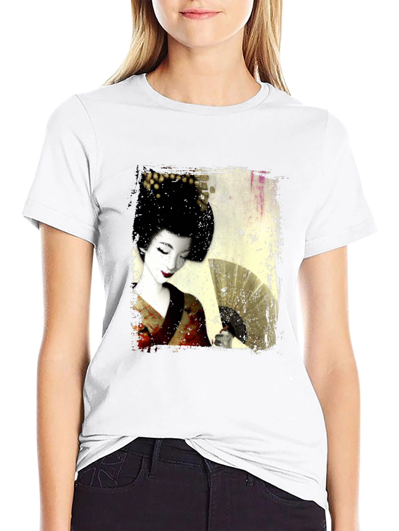 Black Geisha Print Black T-Shirt view 9